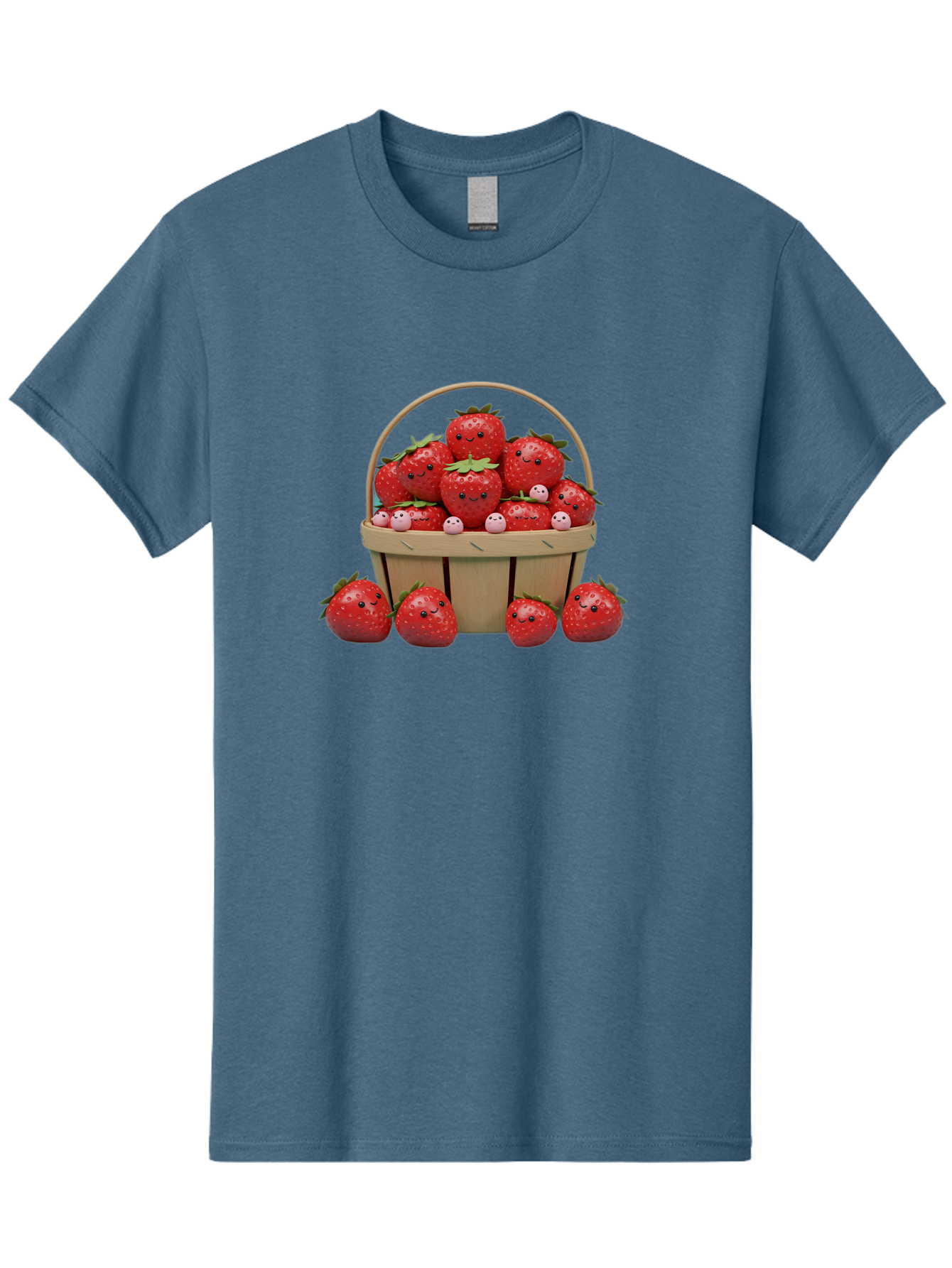 Basket-Of-Strawberries Men'S Graphic Tee, 100% Cotton, Comfortable Casual Summer Wear, Machine Washable, Strawberries With Smiley Faces, Basket Full Of Strawberries, Cartoon Strawberries, Adorable Fruit, Smiling Strawberries, Healthy Snack, Bab664 8
