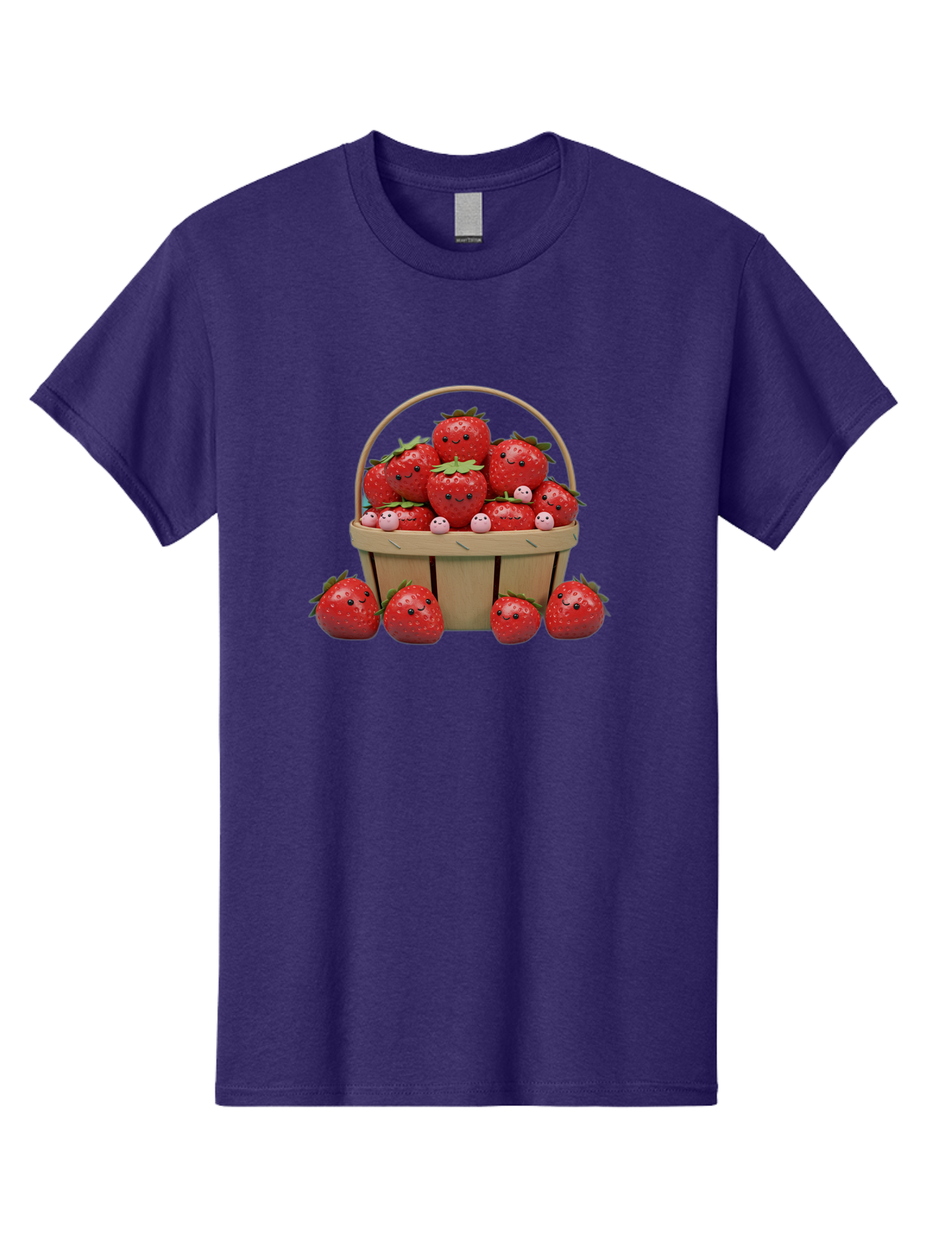 Basket-Of-Strawberries Men'S Graphic Tee, 100% Cotton, Comfortable Casual Summer Wear, Machine Washable, Strawberries With Smiley Faces, Basket Full Of Strawberries, Cartoon Strawberries, Adorable Fruit, Smiling Strawberries, Healthy Snack, Bab664 3