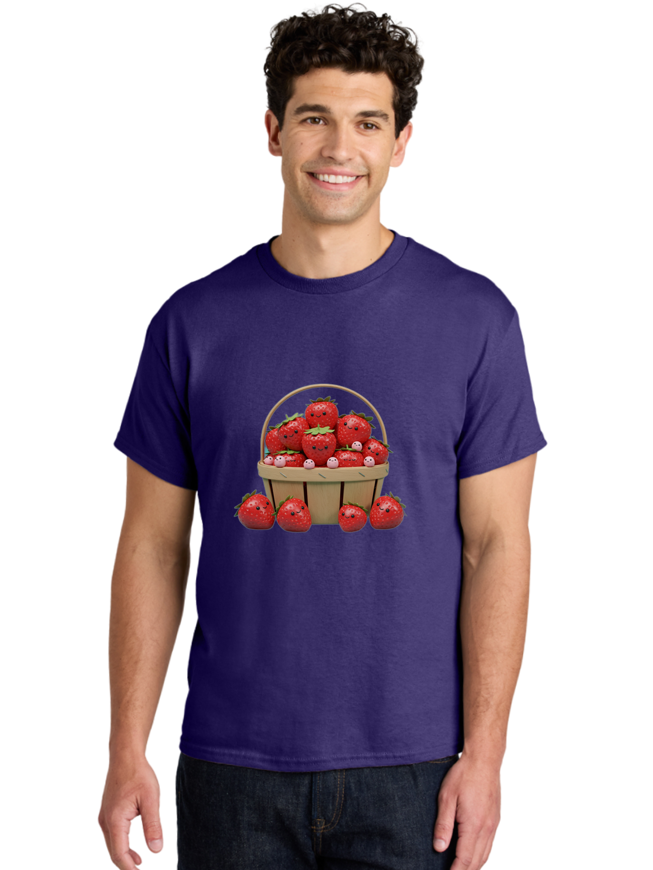 Basket-Of-Strawberries Men'S Graphic Tee, 100% Cotton, Comfortable Casual Summer Wear, Machine Washable, Strawberries With Smiley Faces, Basket Full Of Strawberries, Cartoon Strawberries, Adorable Fruit, Smiling Strawberries, Healthy Snack, Bab664 18
