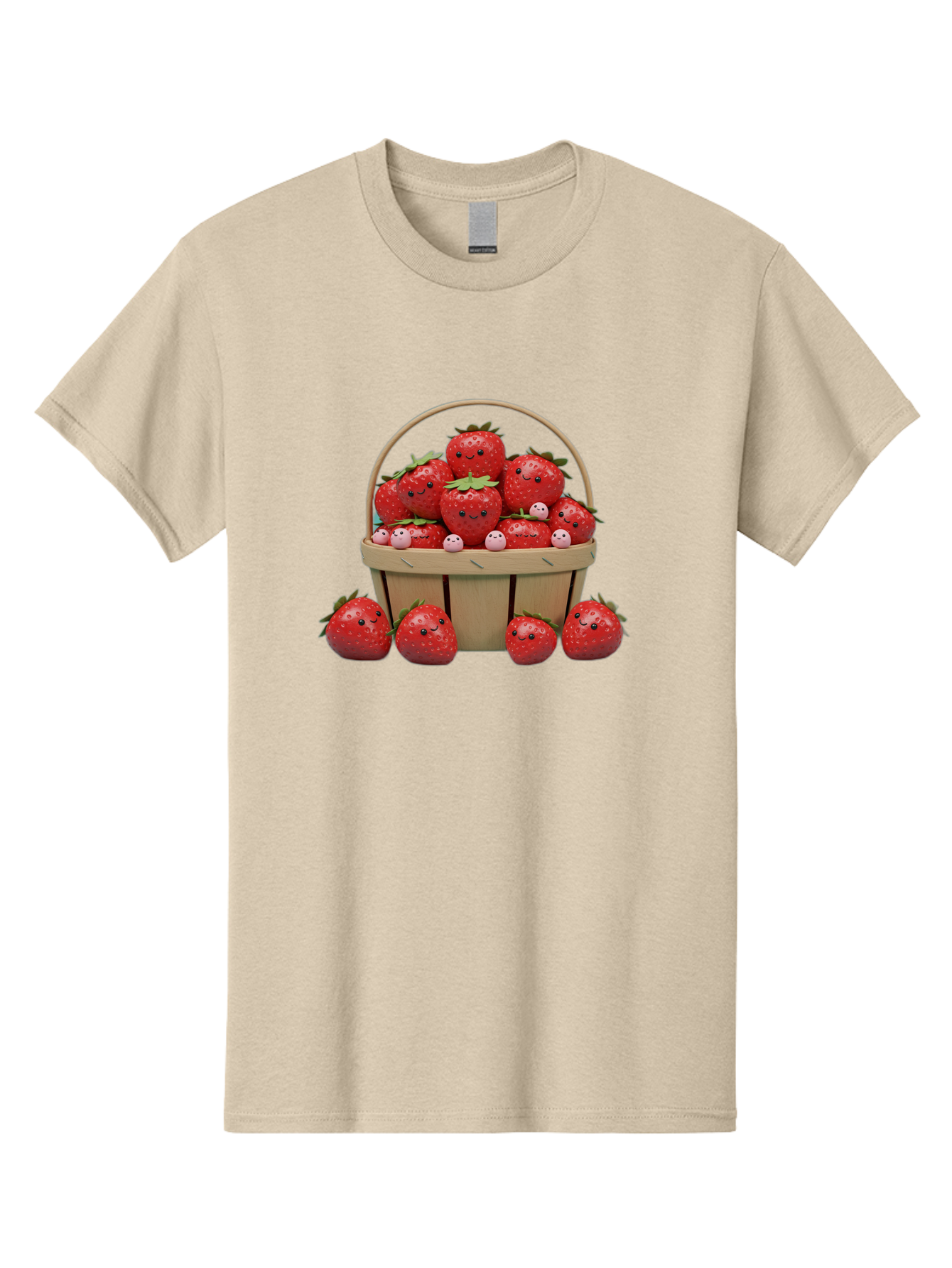 Basket-Of-Strawberries Men'S Graphic Tee, 100% Cotton, Comfortable Casual Summer Wear, Machine Washable, Strawberries With Smiley Faces, Basket Full Of Strawberries, Cartoon Strawberries, Adorable Fruit, Smiling Strawberries, Healthy Snack, Bab664 4