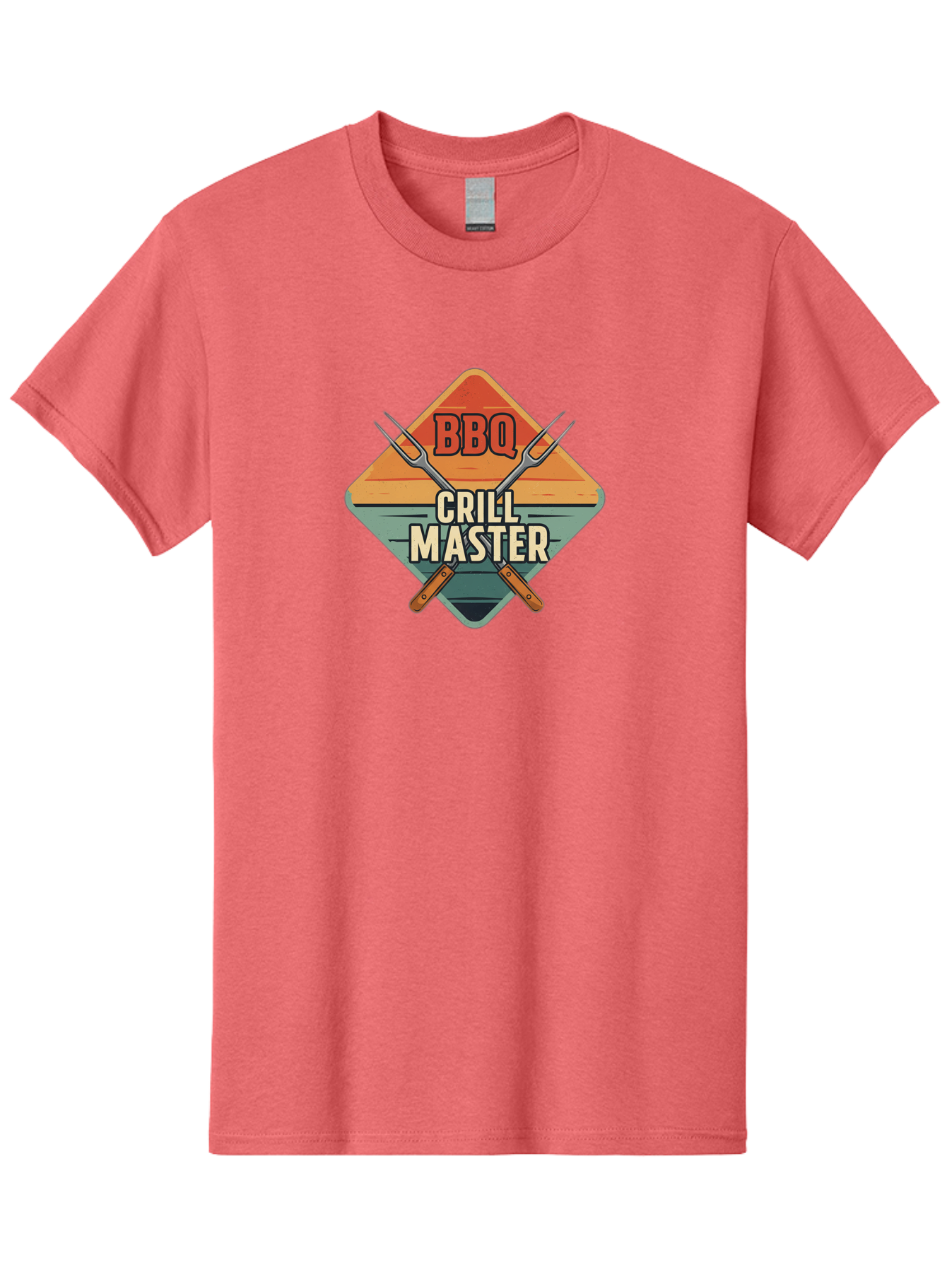 Bbq-Crill-Master Men'S Graphic Tee, 100% Cotton, Comfortable Casual Summer Wear, Machine Washable, Bbq Logo, Grill Master Symbol, Barbecue Emblem, Outdoor Cooking, Grill Utensils, Skewers, Cooking Tools, Wooden Handles, Diamond Shape Design Bab665 4