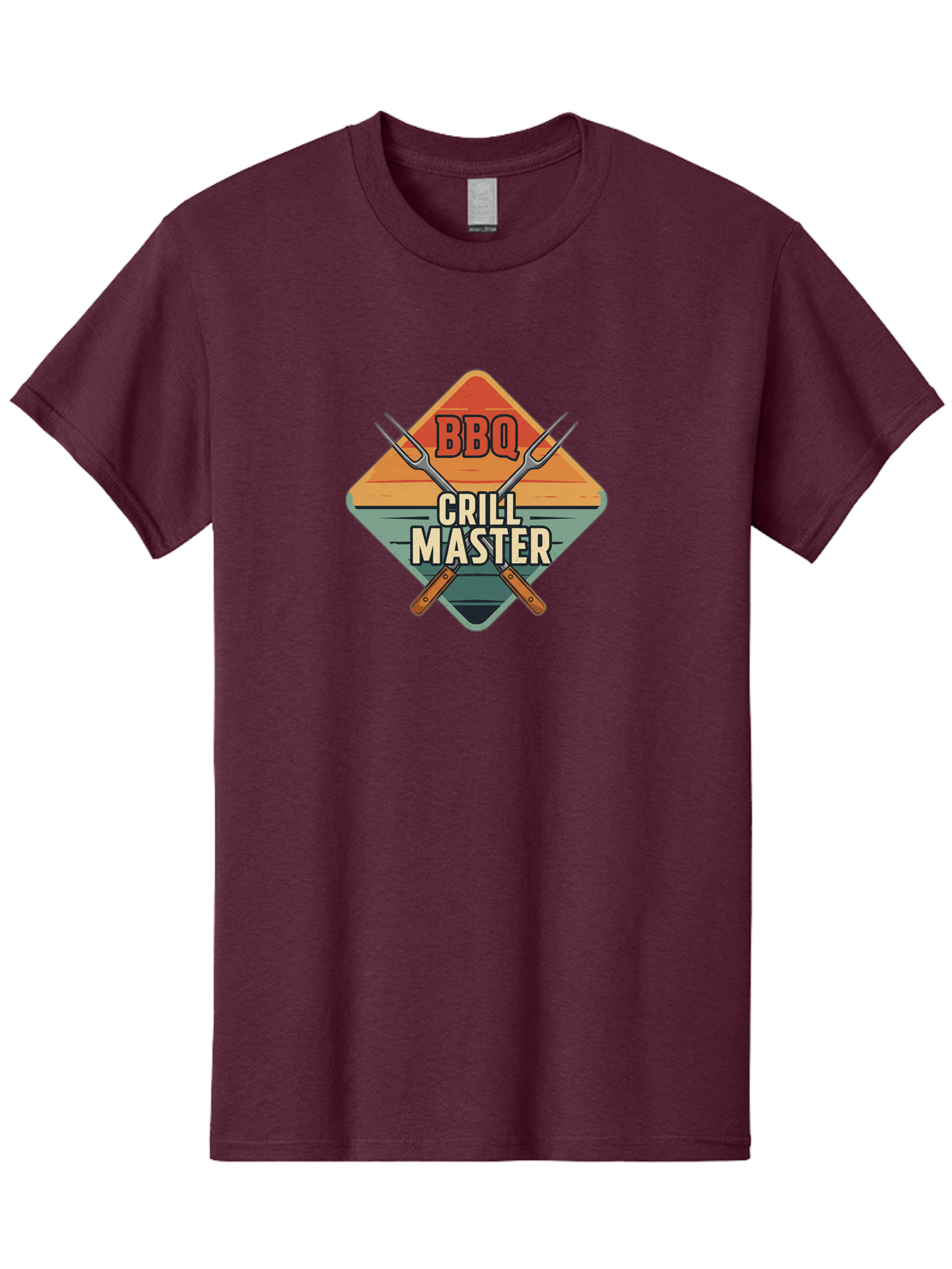 Bbq-Crill-Master Men'S Graphic Tee, 100% Cotton, Comfortable Casual Summer Wear, Machine Washable, Bbq Logo, Grill Master Symbol, Barbecue Emblem, Outdoor Cooking, Grill Utensils, Skewers, Cooking Tools, Wooden Handles, Diamond Shape Design Bab665 8