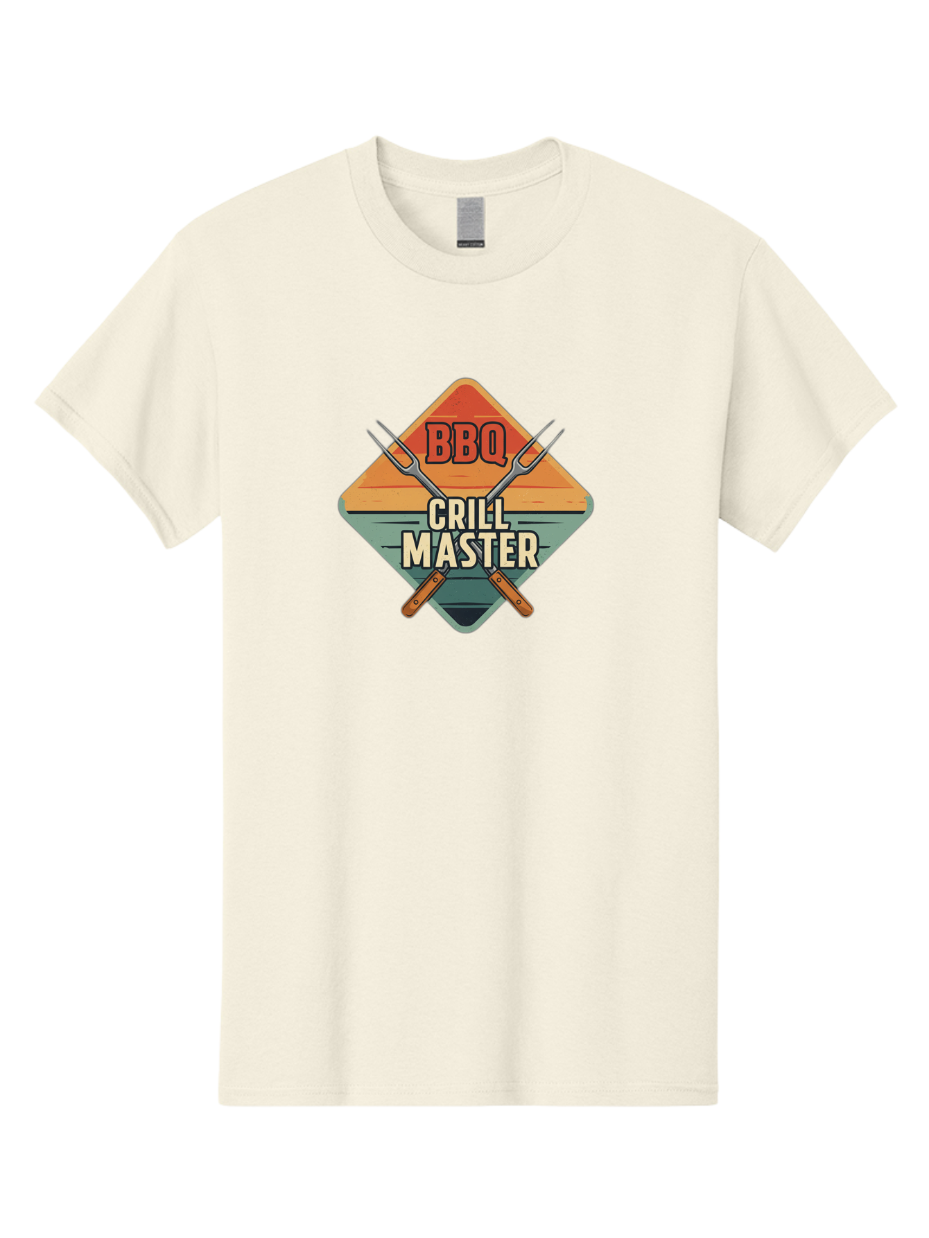 Bbq-Crill-Master Men'S Graphic Tee, 100% Cotton, Comfortable Casual Summer Wear, Machine Washable, Bbq Logo, Grill Master Symbol, Barbecue Emblem, Outdoor Cooking, Grill Utensils, Skewers, Cooking Tools, Wooden Handles, Diamond Shape Design Bab665 7