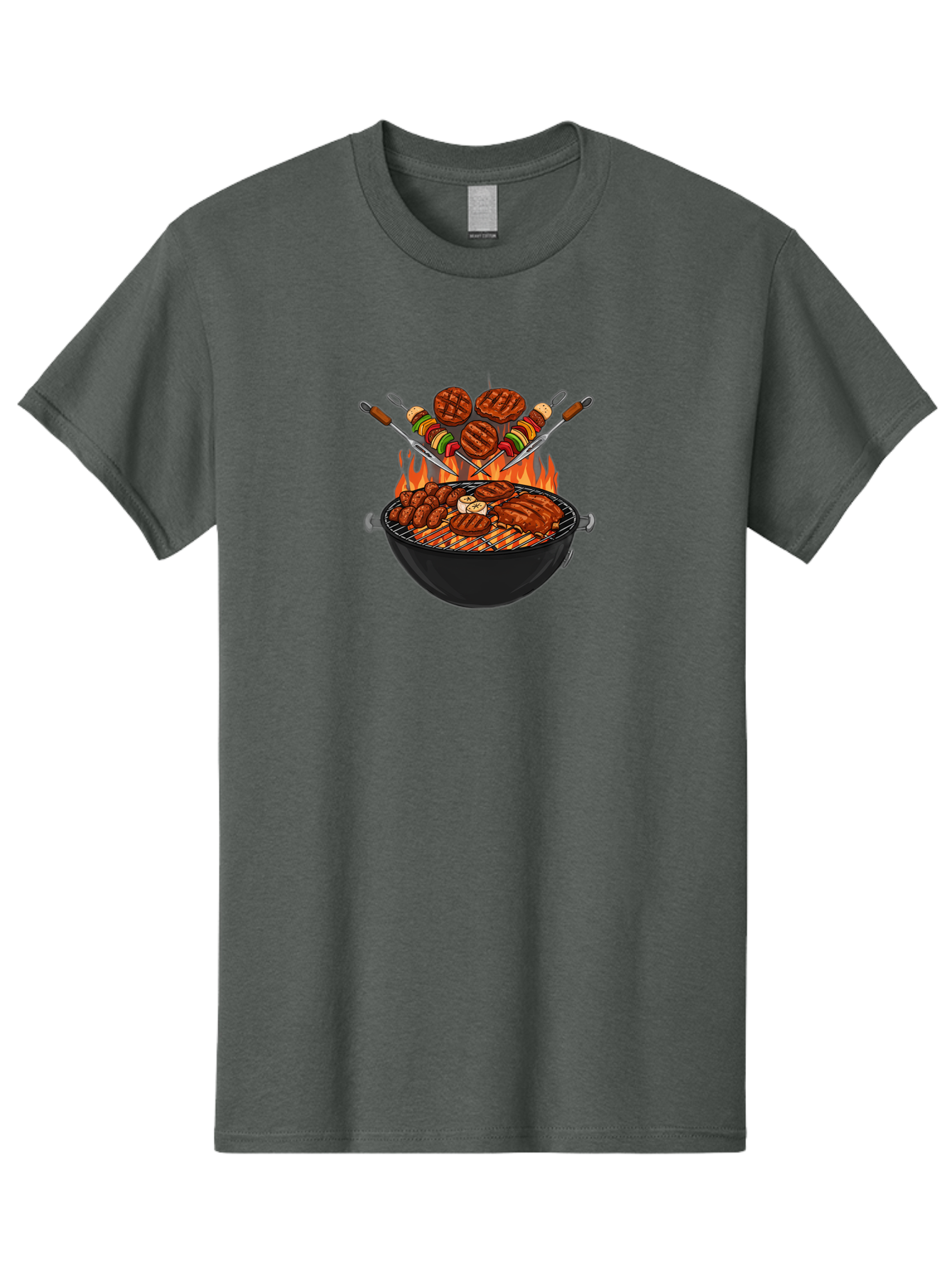 Bbq-Grill-1 Men'S Graphic Tee, 100% Cotton, Comfortable Casual Summer Wear, Machine Washable, Grilled Burgers, Skewers Of Meat And Vegetables, Barbecue Grill, Outdoor Cooking, Grilled Food, Summer Bbq Bab666 12