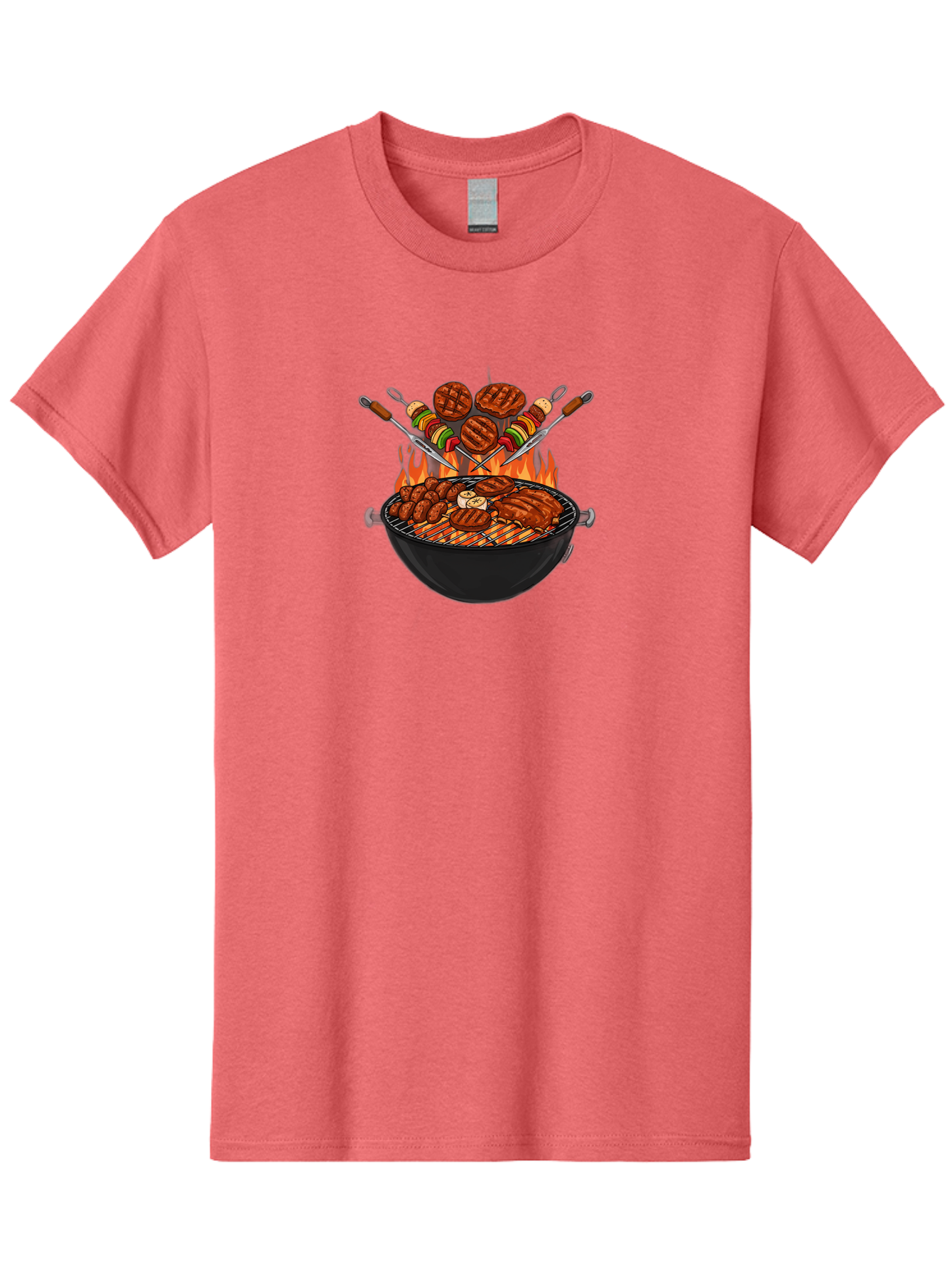 Bbq-Grill-1 Men'S Graphic Tee, 100% Cotton, Comfortable Casual Summer Wear, Machine Washable, Grilled Burgers, Skewers Of Meat And Vegetables, Barbecue Grill, Outdoor Cooking, Grilled Food, Summer Bbq Bab666 8