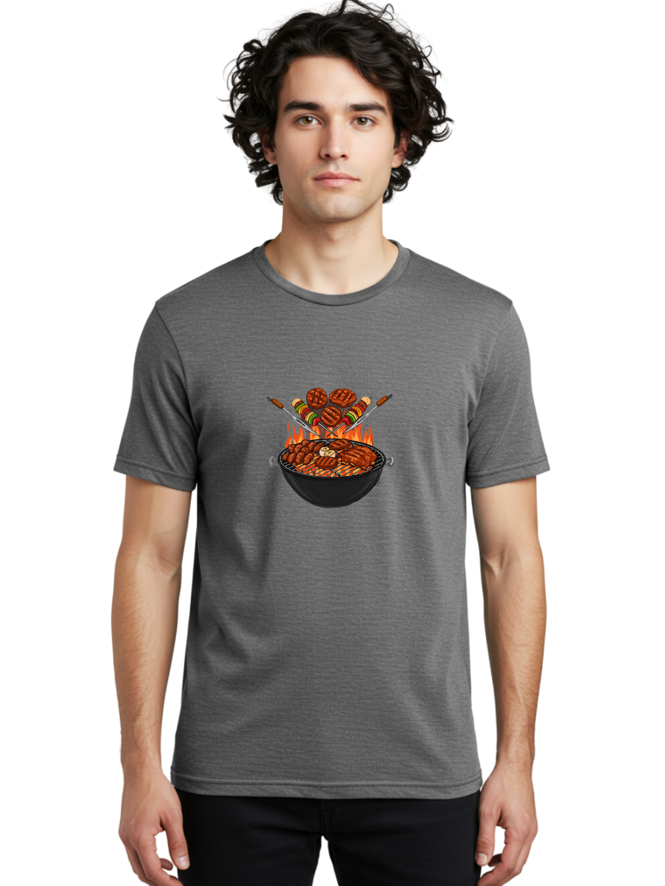 Bbq-Grill-1 Men'S Graphic Tee, 100% Cotton, Comfortable Casual Summer Wear, Machine Washable, Grilled Burgers, Skewers Of Meat And Vegetables, Barbecue Grill, Outdoor Cooking, Grilled Food, Summer Bbq Bab666 21