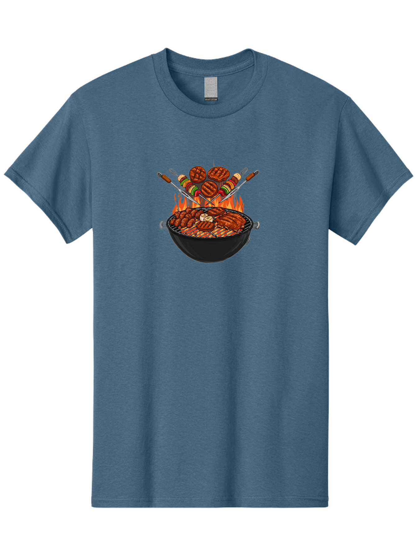 Bbq-Grill-1 Men'S Graphic Tee, 100% Cotton, Comfortable Casual Summer Wear, Machine Washable, Grilled Burgers, Skewers Of Meat And Vegetables, Barbecue Grill, Outdoor Cooking, Grilled Food, Summer Bbq Bab666 3