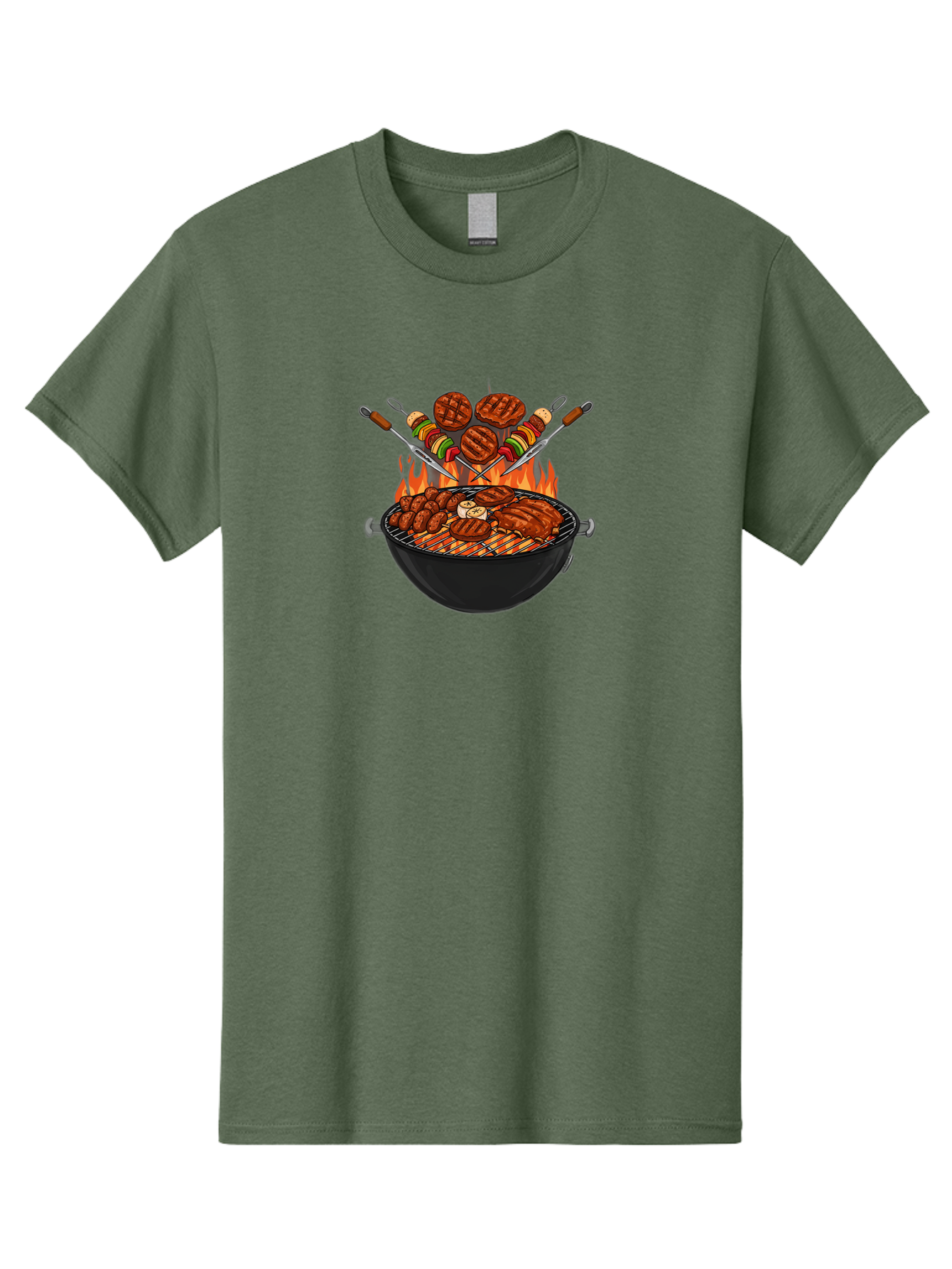 Bbq-Grill-1 Men'S Graphic Tee, 100% Cotton, Comfortable Casual Summer Wear, Machine Washable, Grilled Burgers, Skewers Of Meat And Vegetables, Barbecue Grill, Outdoor Cooking, Grilled Food, Summer Bbq Bab666 4