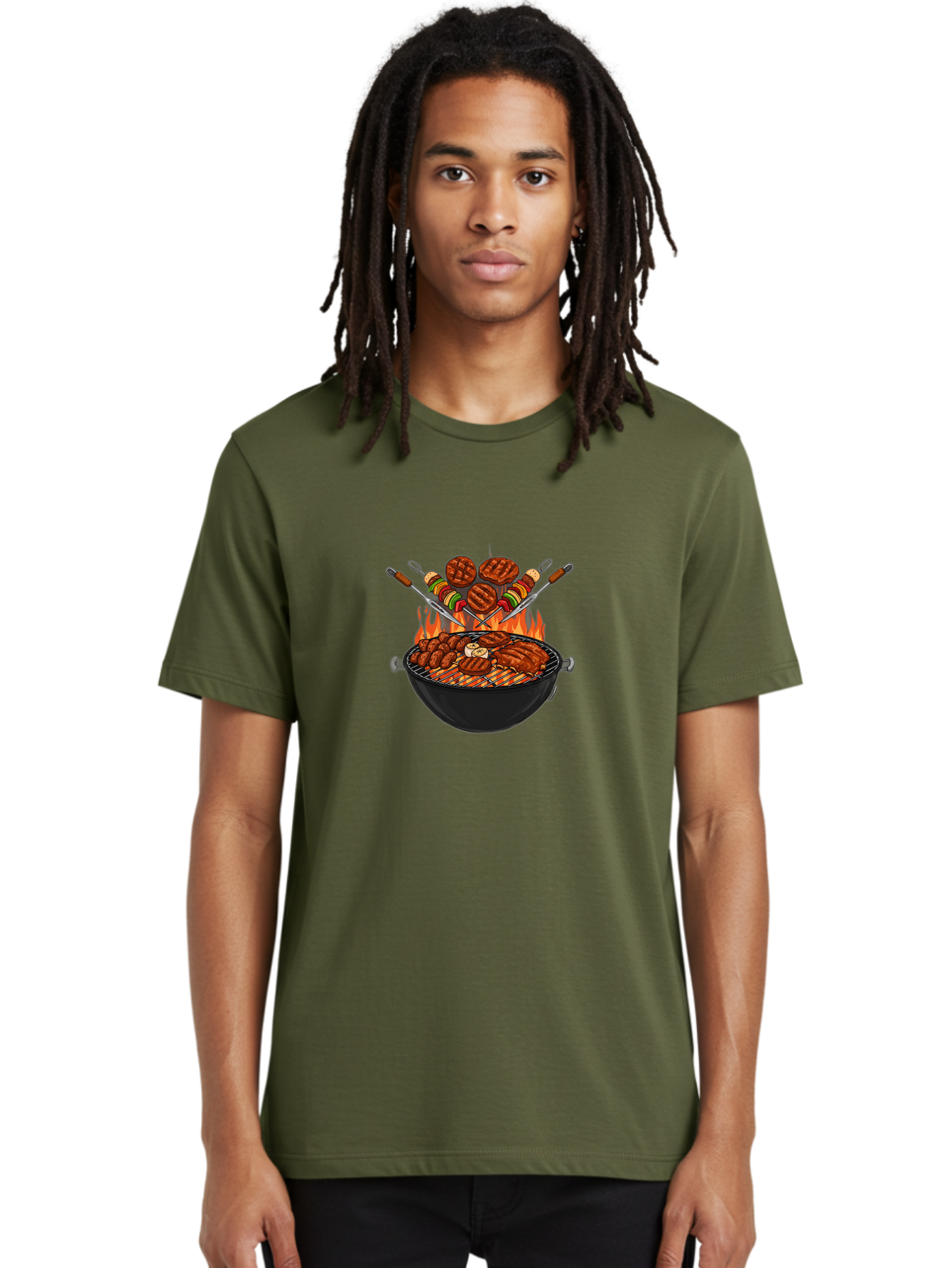 Bbq-Grill-1 Men'S Graphic Tee, 100% Cotton, Comfortable Casual Summer Wear, Machine Washable, Grilled Burgers, Skewers Of Meat And Vegetables, Barbecue Grill, Outdoor Cooking, Grilled Food, Summer Bbq Bab666 19