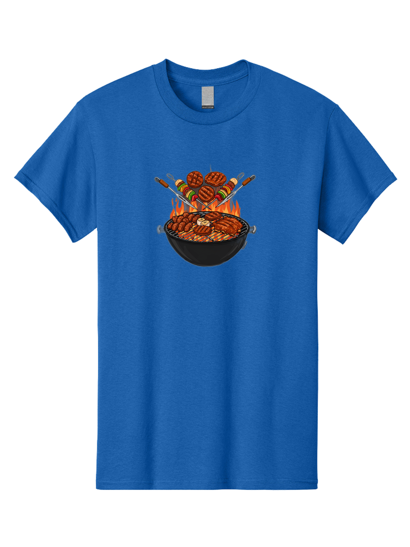 Bbq-Grill-1 Men'S Graphic Tee, 100% Cotton, Comfortable Casual Summer Wear, Machine Washable, Grilled Burgers, Skewers Of Meat And Vegetables, Barbecue Grill, Outdoor Cooking, Grilled Food, Summer Bbq Bab666 1