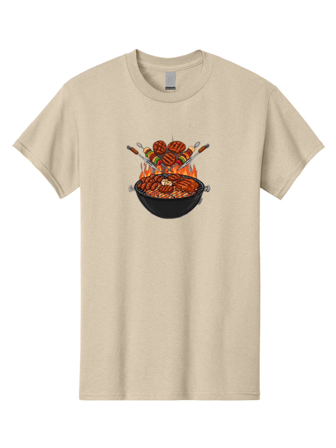 Bbq-Grill-1 Men'S Graphic Tee, 100% Cotton, Comfortable Casual Summer Wear, Machine Washable, Grilled Burgers, Skewers Of Meat And Vegetables, Barbecue Grill, Outdoor Cooking, Grilled Food, Summer Bbq Bab666 7