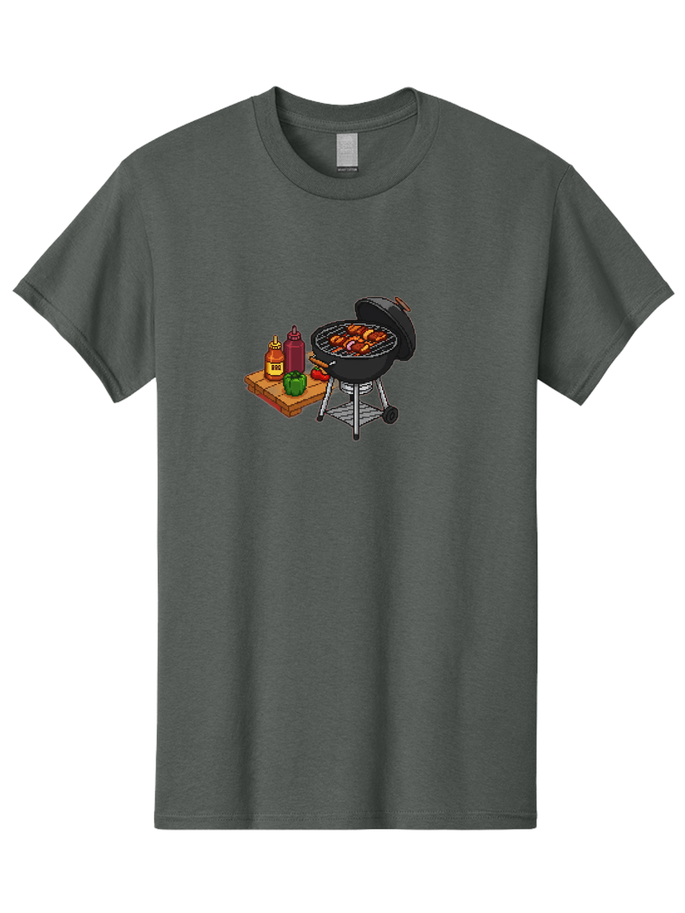 Bbq-Grill-2 Men'S Graphic Tee, 100% Cotton, Comfortable Casual Summer Wear, Machine Washable, Bbq Grill With Sausages, Outdoor Cooking, Grilling, Barbecue Sauce, Condiments, Bell Pepper, Chili Pepper, Grilling Essentials, Barbecue, Bab667 5