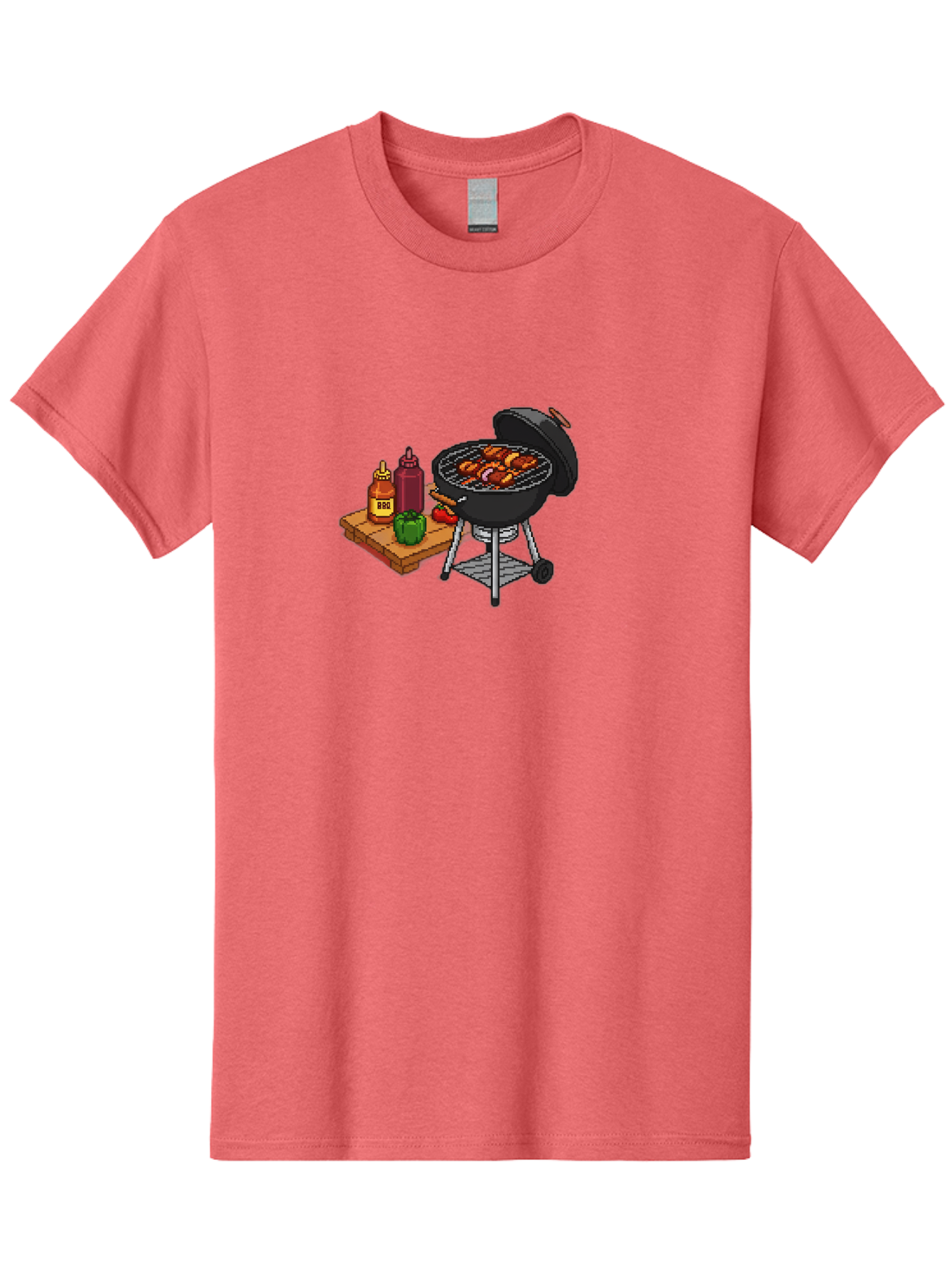 Bbq-Grill-2 Men'S Graphic Tee, 100% Cotton, Comfortable Casual Summer Wear, Machine Washable, Bbq Grill With Sausages, Outdoor Cooking, Grilling, Barbecue Sauce, Condiments, Bell Pepper, Chili Pepper, Grilling Essentials, Barbecue, Bab667 12