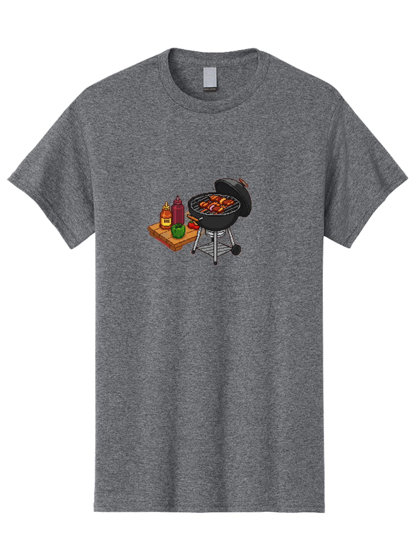Bbq-Grill-2 Men'S Graphic Tee, 100% Cotton, Comfortable Casual Summer Wear, Machine Washable, Bbq Grill With Sausages, Outdoor Cooking, Grilling, Barbecue Sauce, Condiments, Bell Pepper, Chili Pepper, Grilling Essentials, Barbecue, Bab667 15