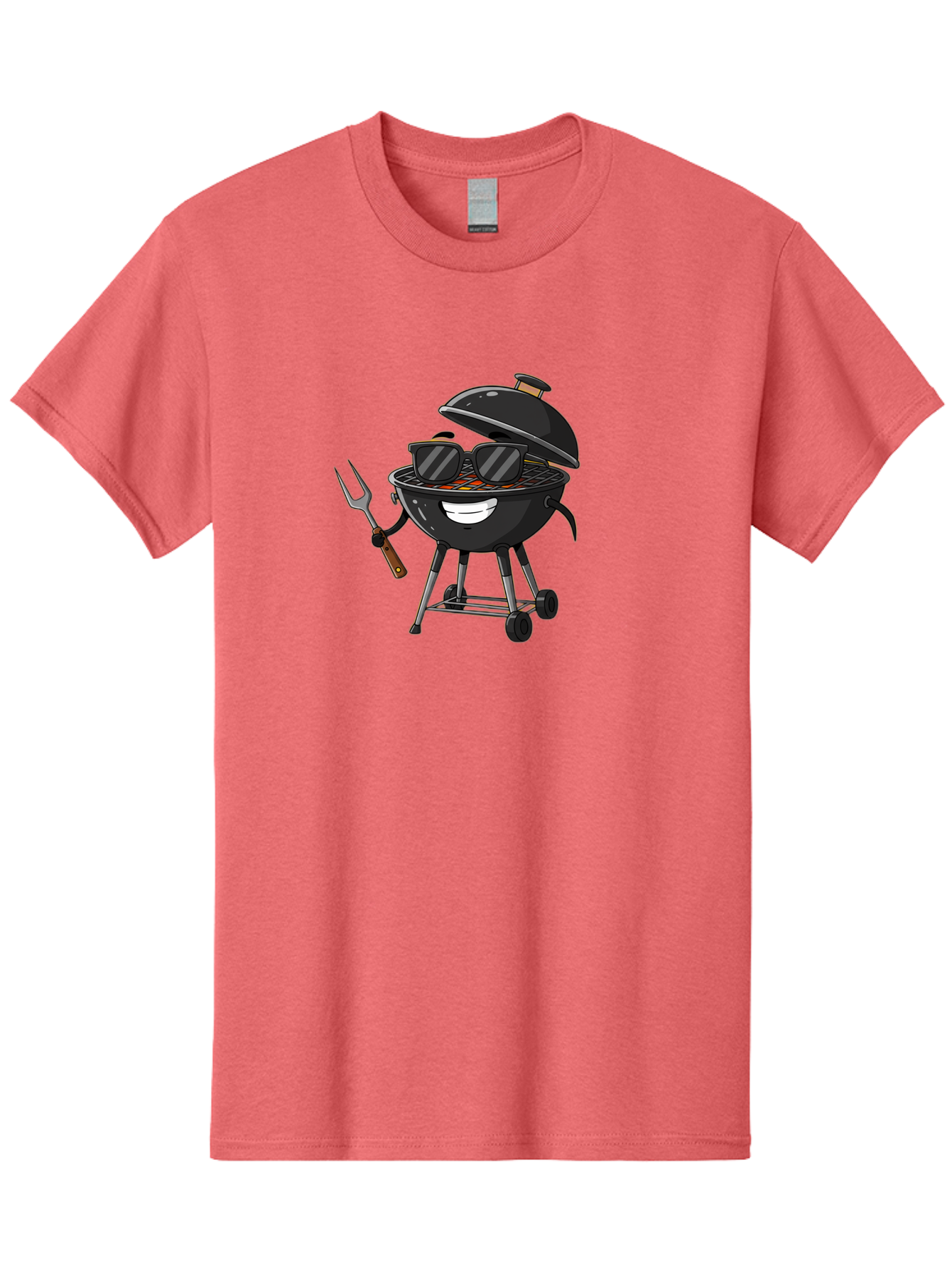 Bbq-Grill-With-Sunglasses Men'S Graphic Tee, 100% Cotton, Comfortable Casual Summer Wear, Machine Washable, Barbecue Grill, Sunglasses On Grill, Fork In Hand, Smiling Grill, Cartoon Character, Bbq Accessories, Outdoor Cooking, Summer Vibes, Bab672 15