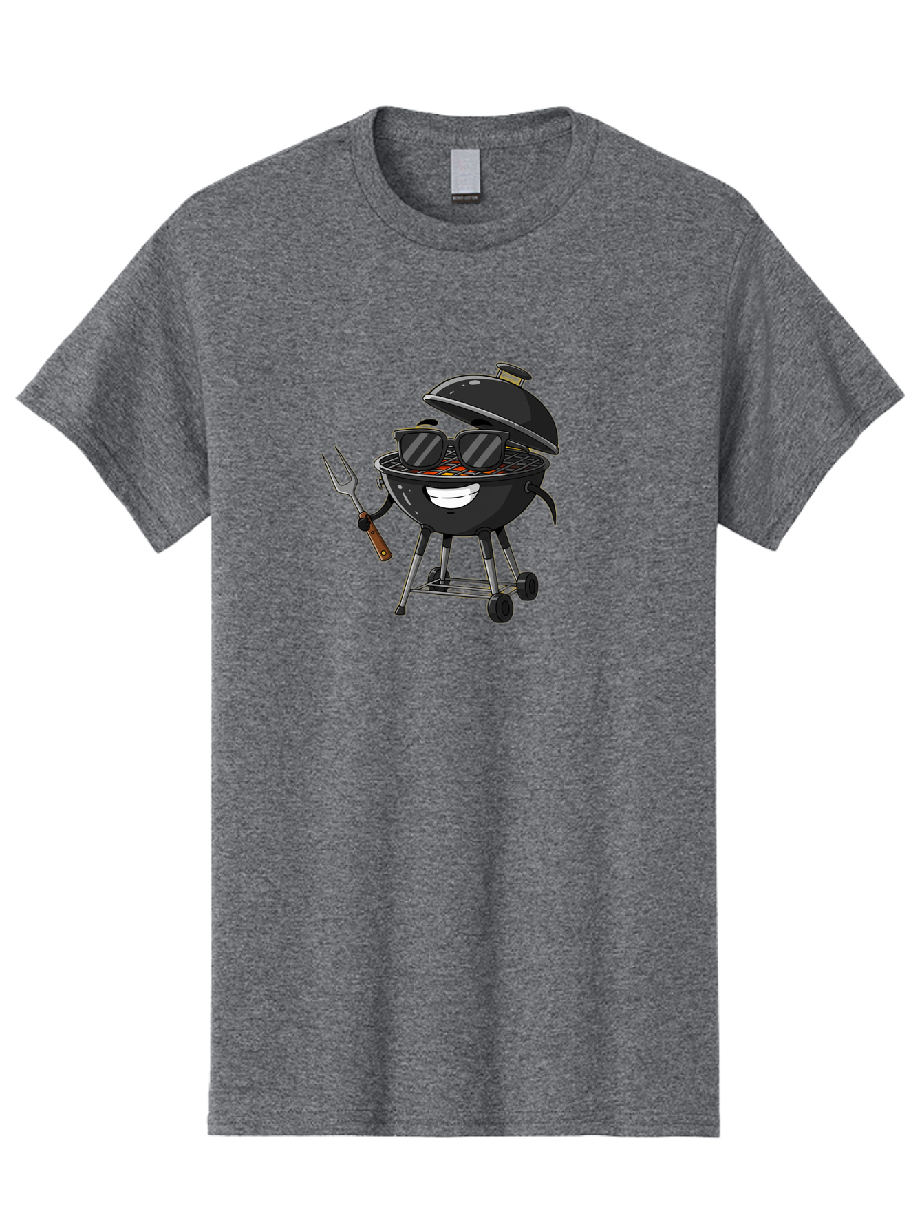 Bbq-Grill-With-Sunglasses Men'S Graphic Tee, 100% Cotton, Comfortable Casual Summer Wear, Machine Washable, Barbecue Grill, Sunglasses On Grill, Fork In Hand, Smiling Grill, Cartoon Character, Bbq Accessories, Outdoor Cooking, Summer Vibes, Bab672 7
