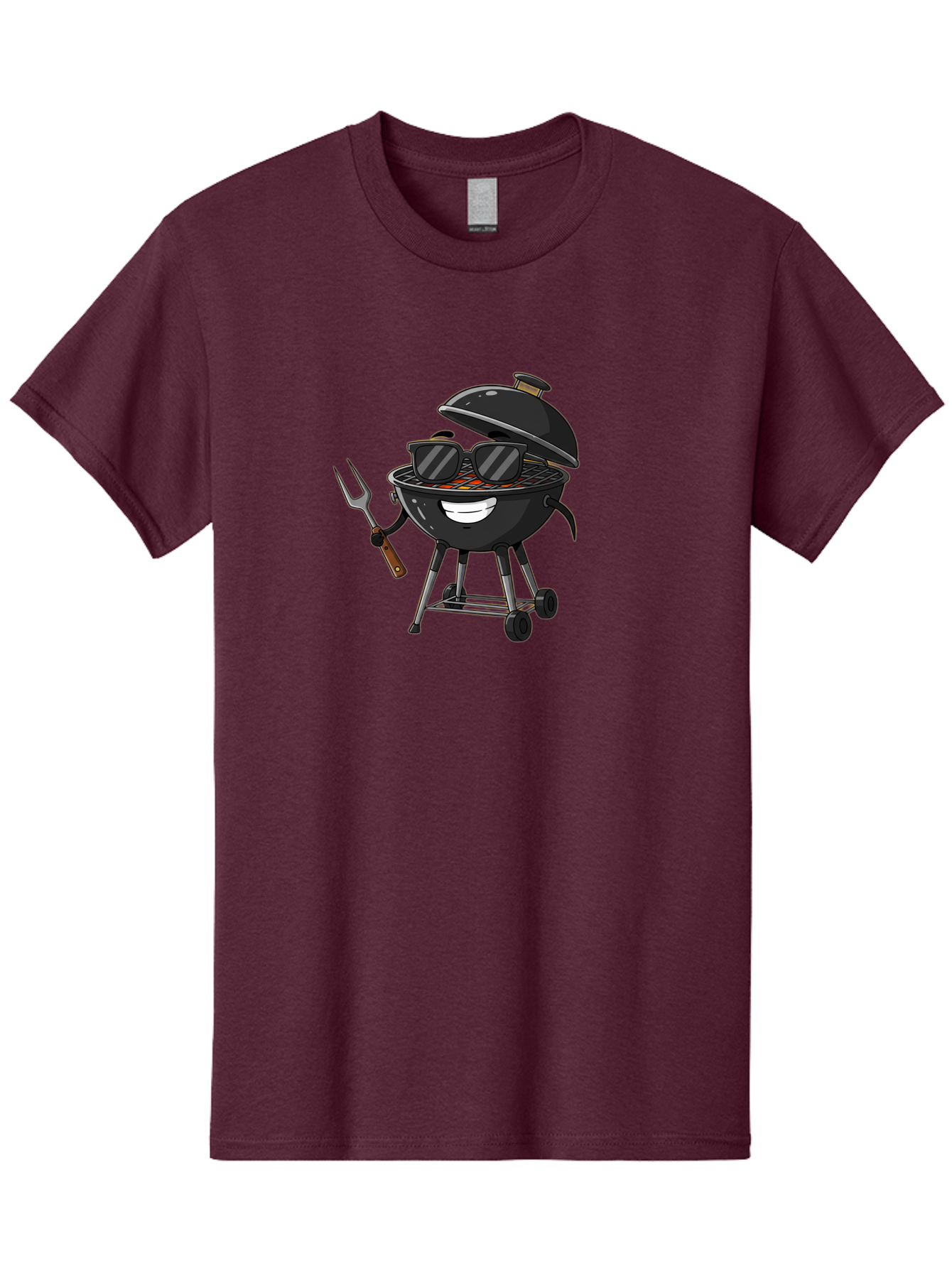 Bbq-Grill-With-Sunglasses Men'S Graphic Tee, 100% Cotton, Comfortable Casual Summer Wear, Machine Washable, Barbecue Grill, Sunglasses On Grill, Fork In Hand, Smiling Grill, Cartoon Character, Bbq Accessories, Outdoor Cooking, Summer Vibes, Bab672 14