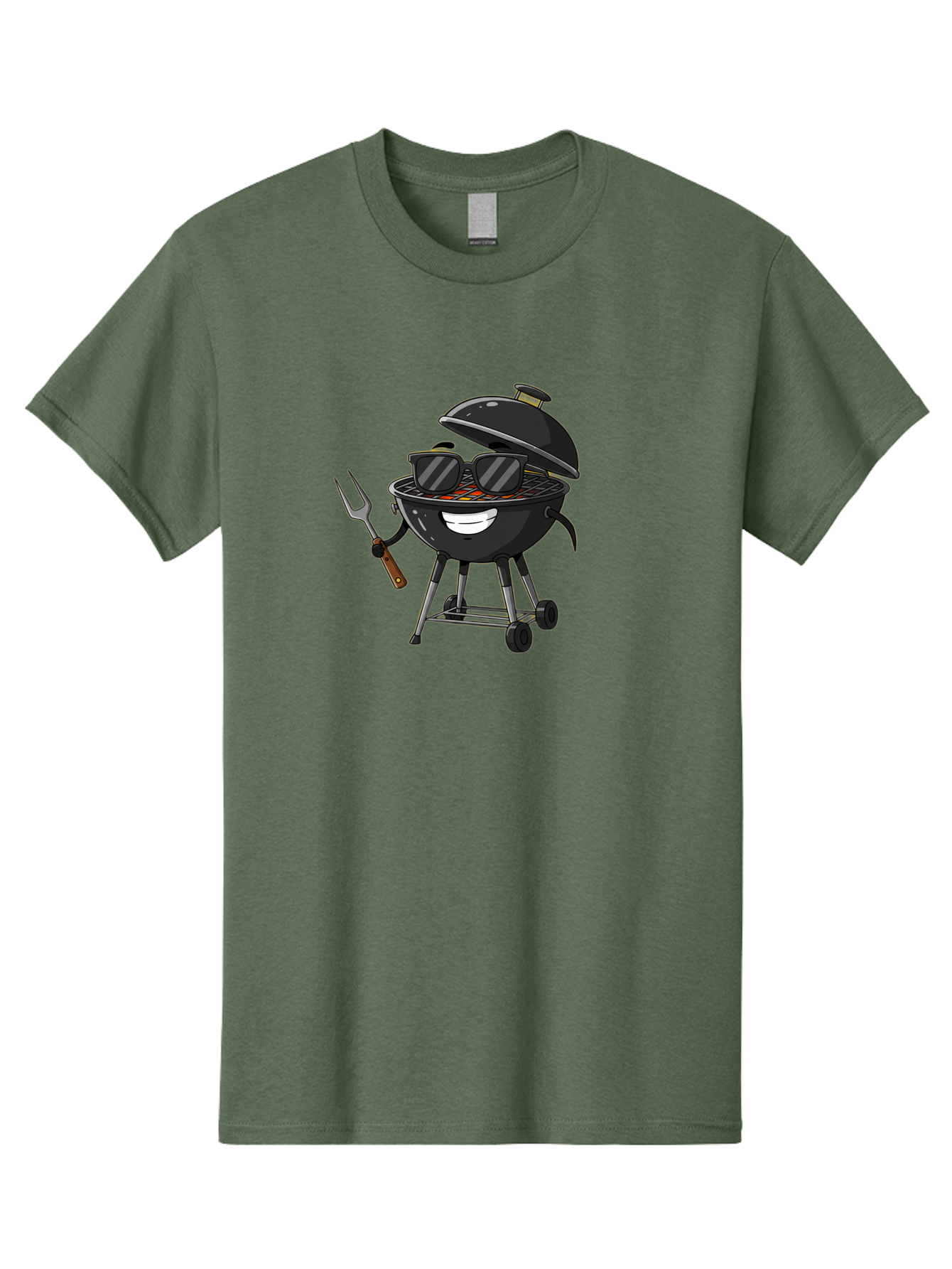 Bbq-Grill-With-Sunglasses Men'S Graphic Tee, 100% Cotton, Comfortable Casual Summer Wear, Machine Washable, Barbecue Grill, Sunglasses On Grill, Fork In Hand, Smiling Grill, Cartoon Character, Bbq Accessories, Outdoor Cooking, Summer Vibes, Bab672 6