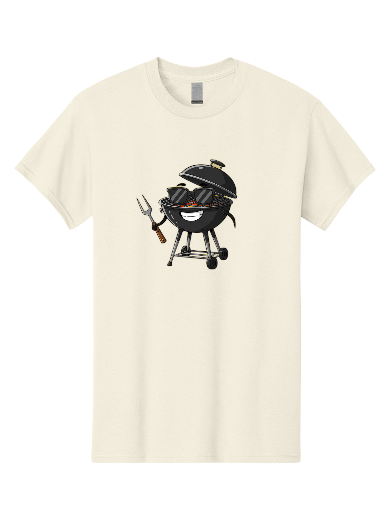 Bbq-Grill-With-Sunglasses Men'S Graphic Tee, 100% Cotton, Comfortable Casual Summer Wear, Machine Washable, Barbecue Grill, Sunglasses On Grill, Fork In Hand, Smiling Grill, Cartoon Character, Bbq Accessories, Outdoor Cooking, Summer Vibes, Bab672 13