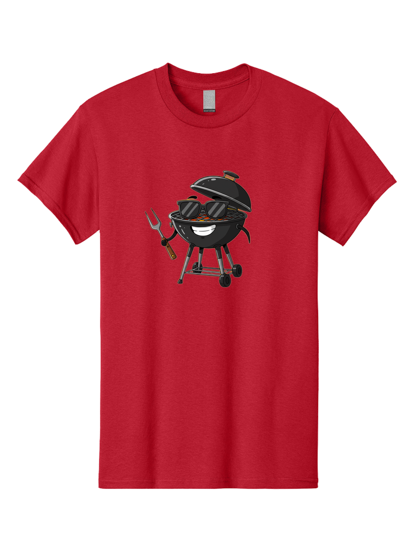 Bbq-Grill-With-Sunglasses Men'S Graphic Tee, 100% Cotton, Comfortable Casual Summer Wear, Machine Washable, Barbecue Grill, Sunglasses On Grill, Fork In Hand, Smiling Grill, Cartoon Character, Bbq Accessories, Outdoor Cooking, Summer Vibes, Bab672 8