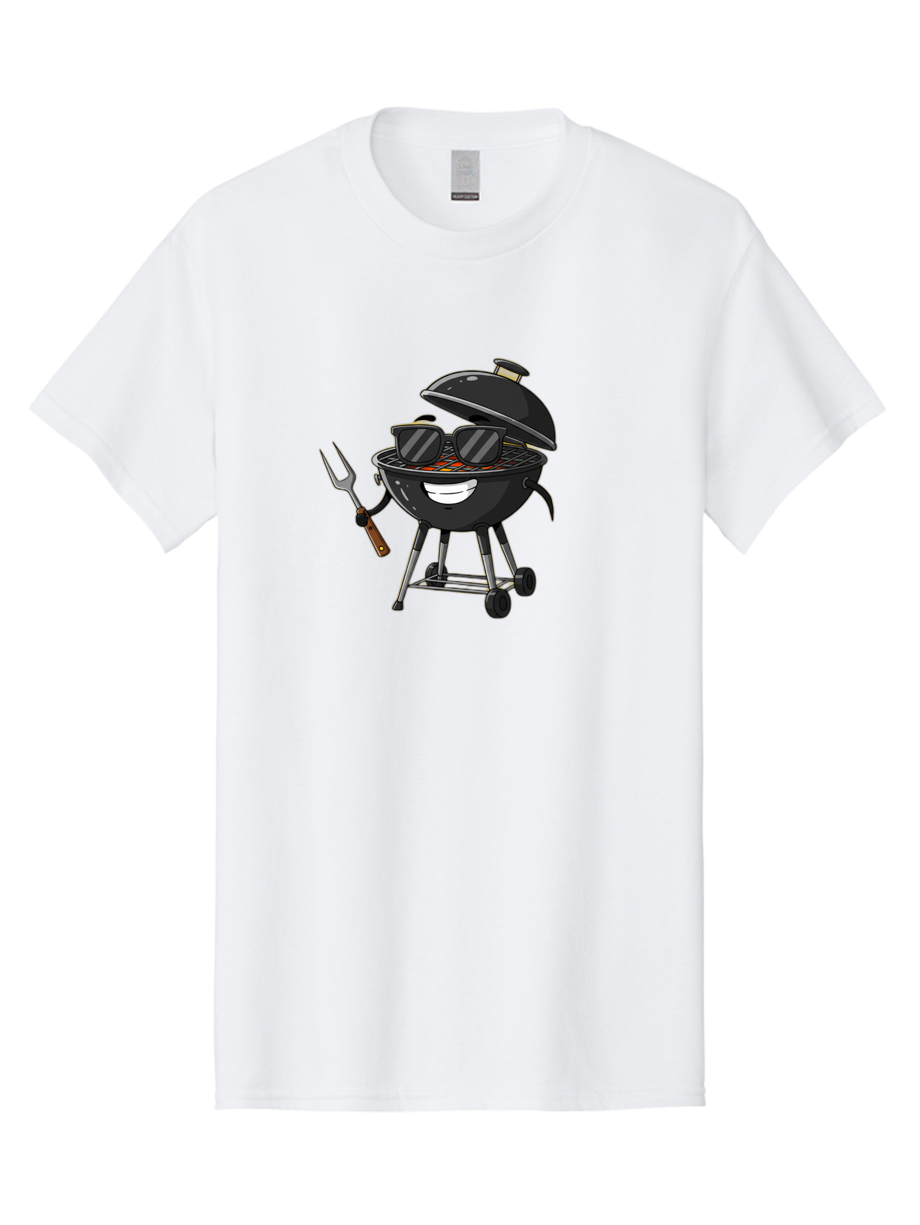 Bbq-Grill-With-Sunglasses Men'S Graphic Tee, 100% Cotton, Comfortable Casual Summer Wear, Machine Washable, Barbecue Grill, Sunglasses On Grill, Fork In Hand, Smiling Grill, Cartoon Character, Bbq Accessories, Outdoor Cooking, Summer Vibes, Bab672 10