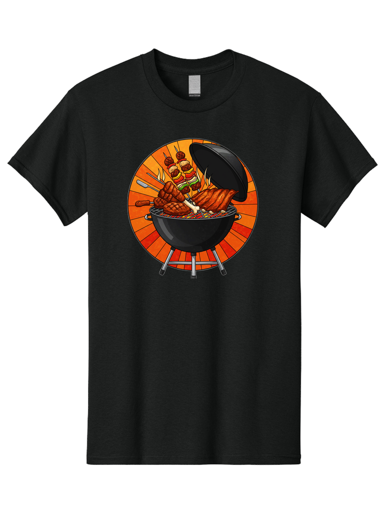 Bbq-Grill Men'S Graphic Tee, 100% Cotton, Comfortable Casual Summer Wear, Machine Washable, Barbecue Grill, Grilled Meat, Skewers, Outdoor Cooking, Summer Food, Barbecue Party, Delicious Food, Grilled Chicken, Barbecue Sauce Bab673 13