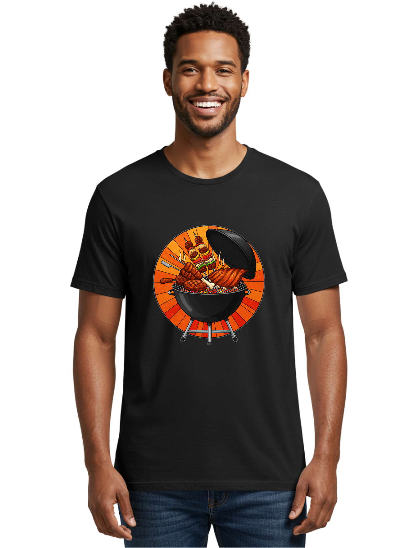 Bbq-Grill Men'S Graphic Tee, 100% Cotton, Comfortable Casual Summer Wear, Machine Washable, Barbecue Grill, Grilled Meat, Skewers, Outdoor Cooking, Summer Food, Barbecue Party, Delicious Food, Grilled Chicken, Barbecue Sauce Bab673 28