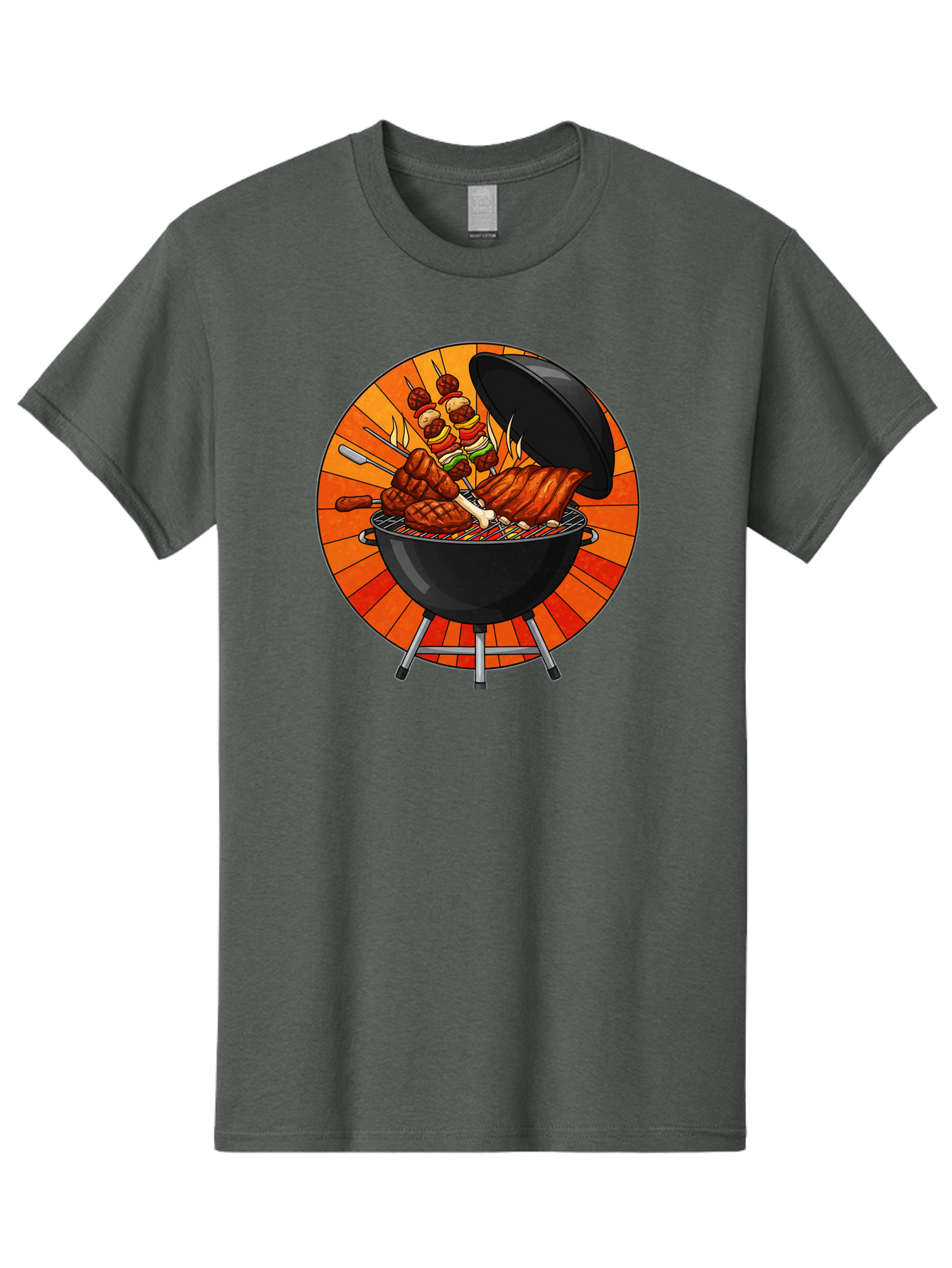 Bbq-Grill Men'S Graphic Tee, 100% Cotton, Comfortable Casual Summer Wear, Machine Washable, Barbecue Grill, Grilled Meat, Skewers, Outdoor Cooking, Summer Food, Barbecue Party, Delicious Food, Grilled Chicken, Barbecue Sauce Bab673 11