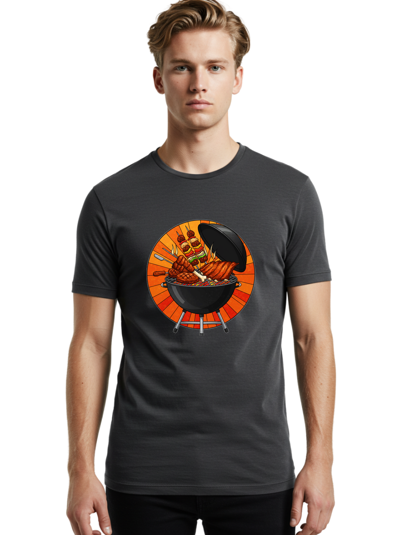 Bbq-Grill Men'S Graphic Tee, 100% Cotton, Comfortable Casual Summer Wear, Machine Washable, Barbecue Grill, Grilled Meat, Skewers, Outdoor Cooking, Summer Food, Barbecue Party, Delicious Food, Grilled Chicken, Barbecue Sauce Bab673 29