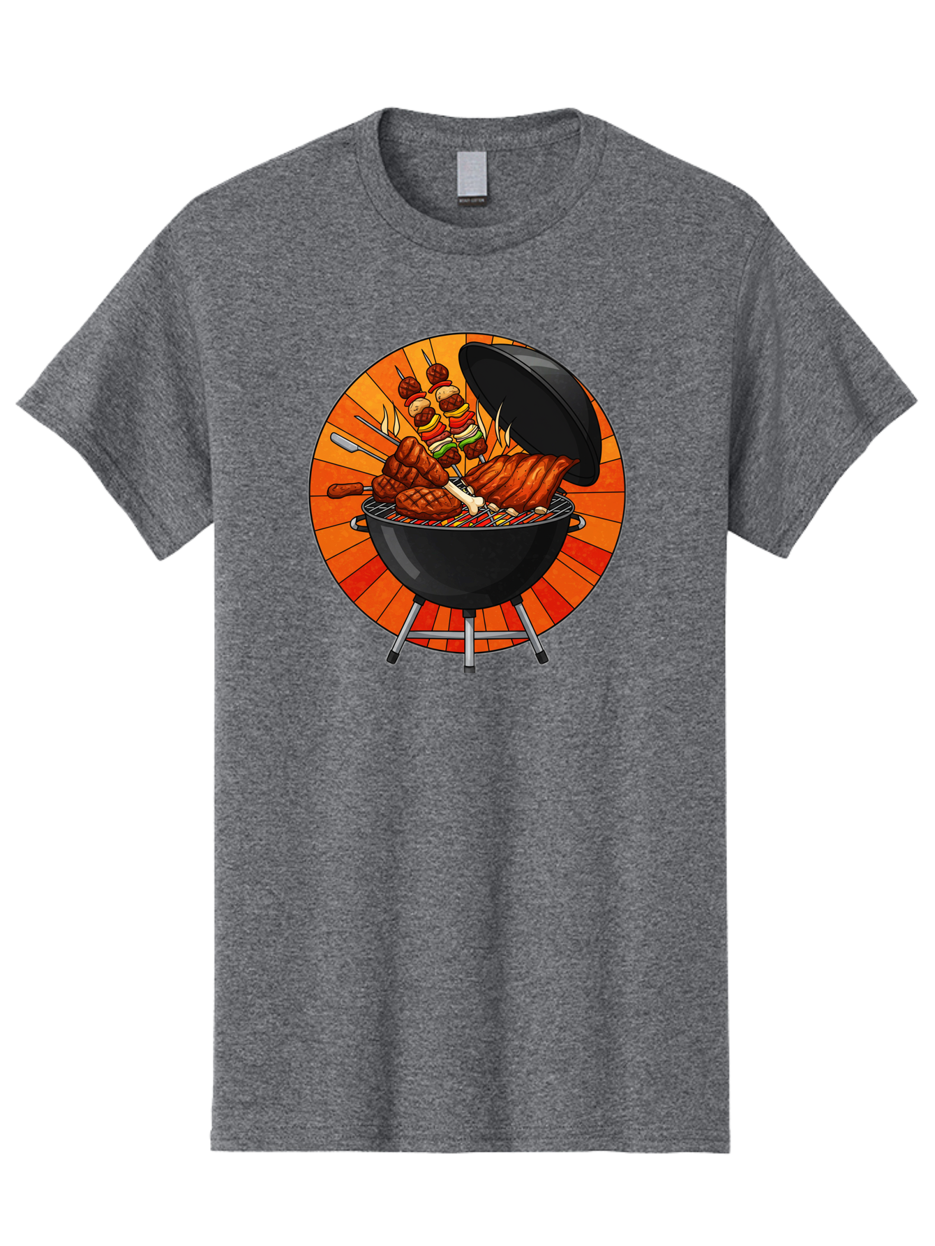 Bbq-Grill Men'S Graphic Tee, 100% Cotton, Comfortable Casual Summer Wear, Machine Washable, Barbecue Grill, Grilled Meat, Skewers, Outdoor Cooking, Summer Food, Barbecue Party, Delicious Food, Grilled Chicken, Barbecue Sauce Bab673 10