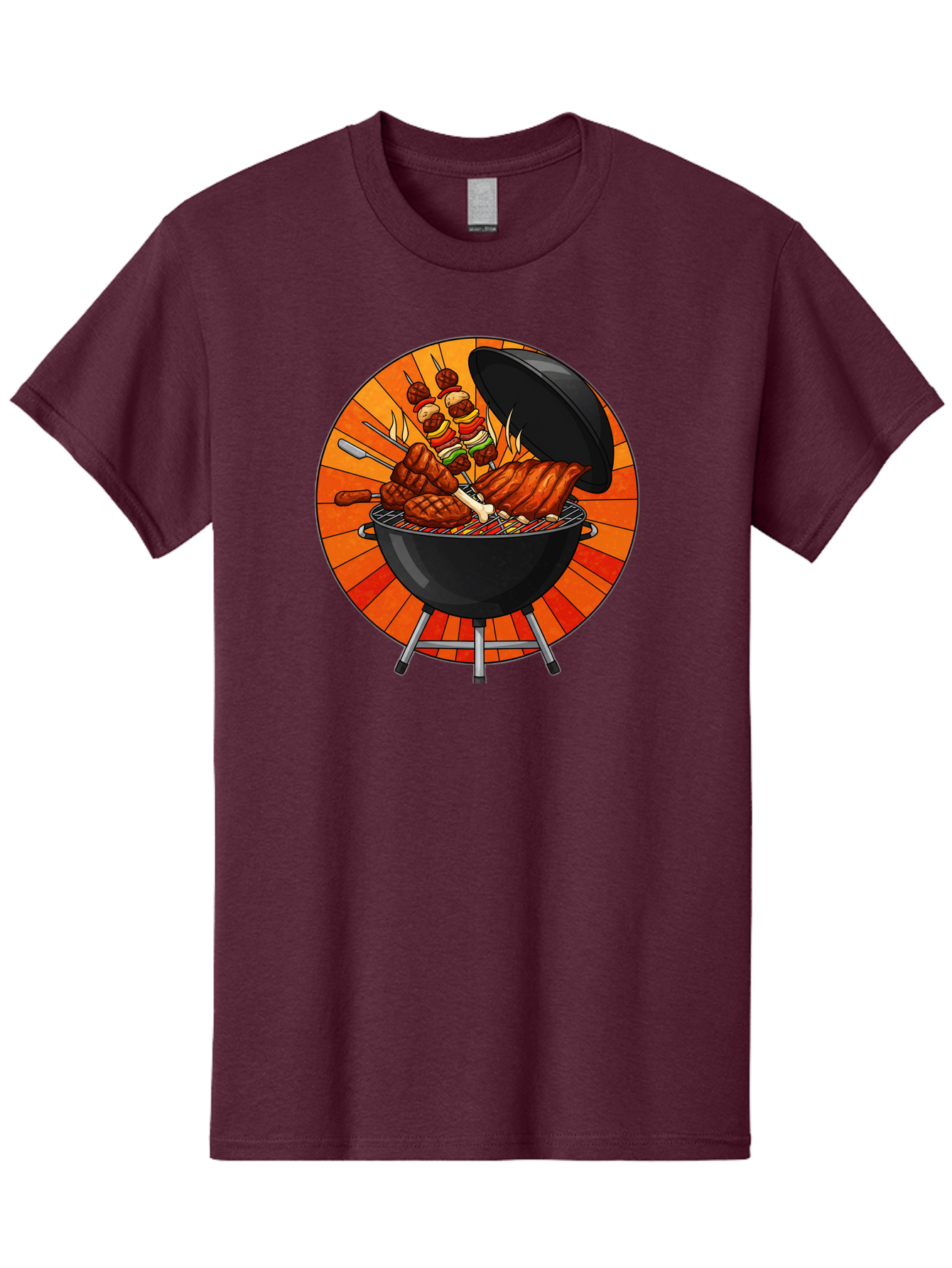Bbq-Grill Men'S Graphic Tee, 100% Cotton, Comfortable Casual Summer Wear, Machine Washable, Barbecue Grill, Grilled Meat, Skewers, Outdoor Cooking, Summer Food, Barbecue Party, Delicious Food, Grilled Chicken, Barbecue Sauce Bab673 12