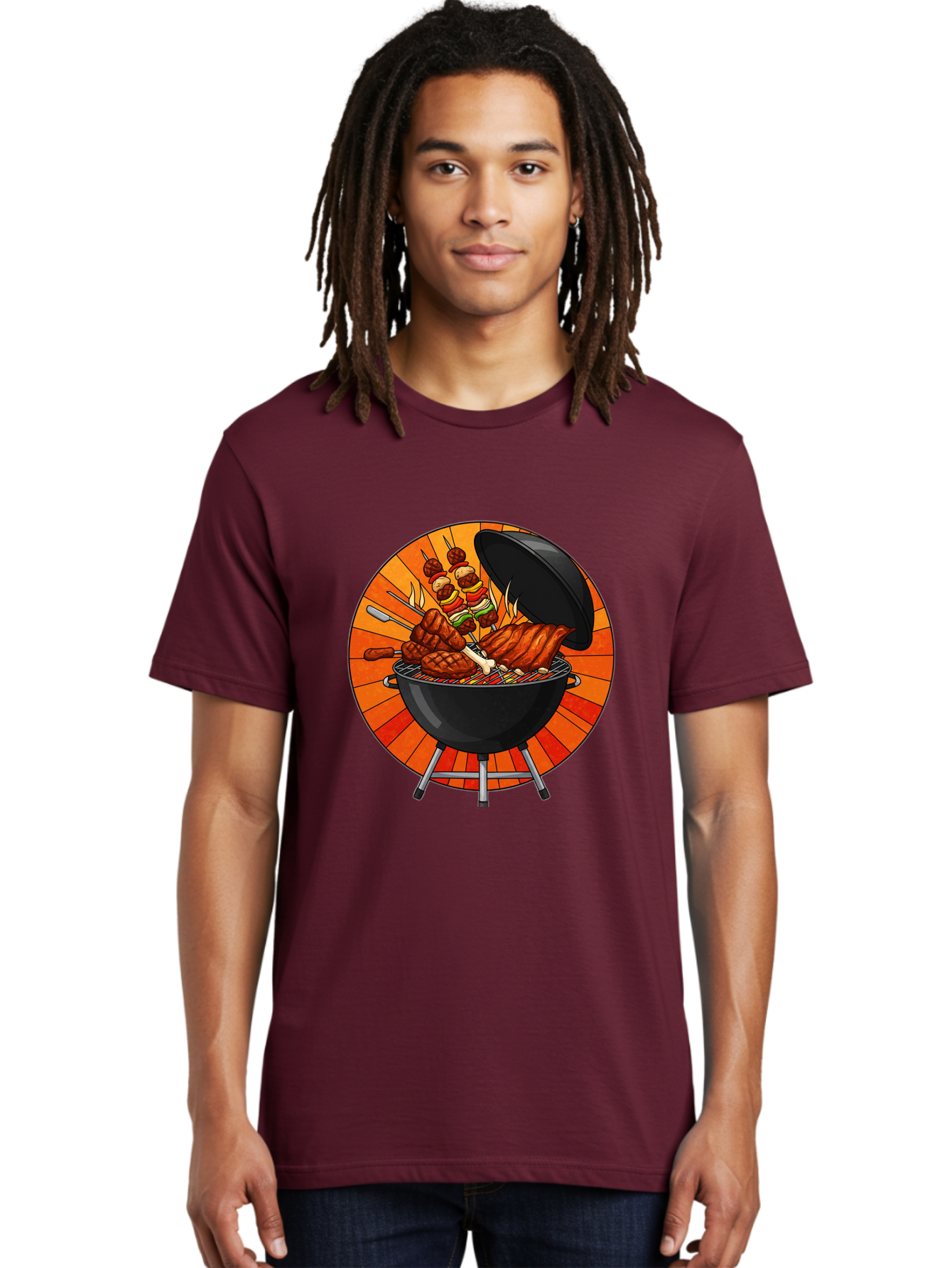 Bbq-Grill Men'S Graphic Tee, 100% Cotton, Comfortable Casual Summer Wear, Machine Washable, Barbecue Grill, Grilled Meat, Skewers, Outdoor Cooking, Summer Food, Barbecue Party, Delicious Food, Grilled Chicken, Barbecue Sauce Bab673 27