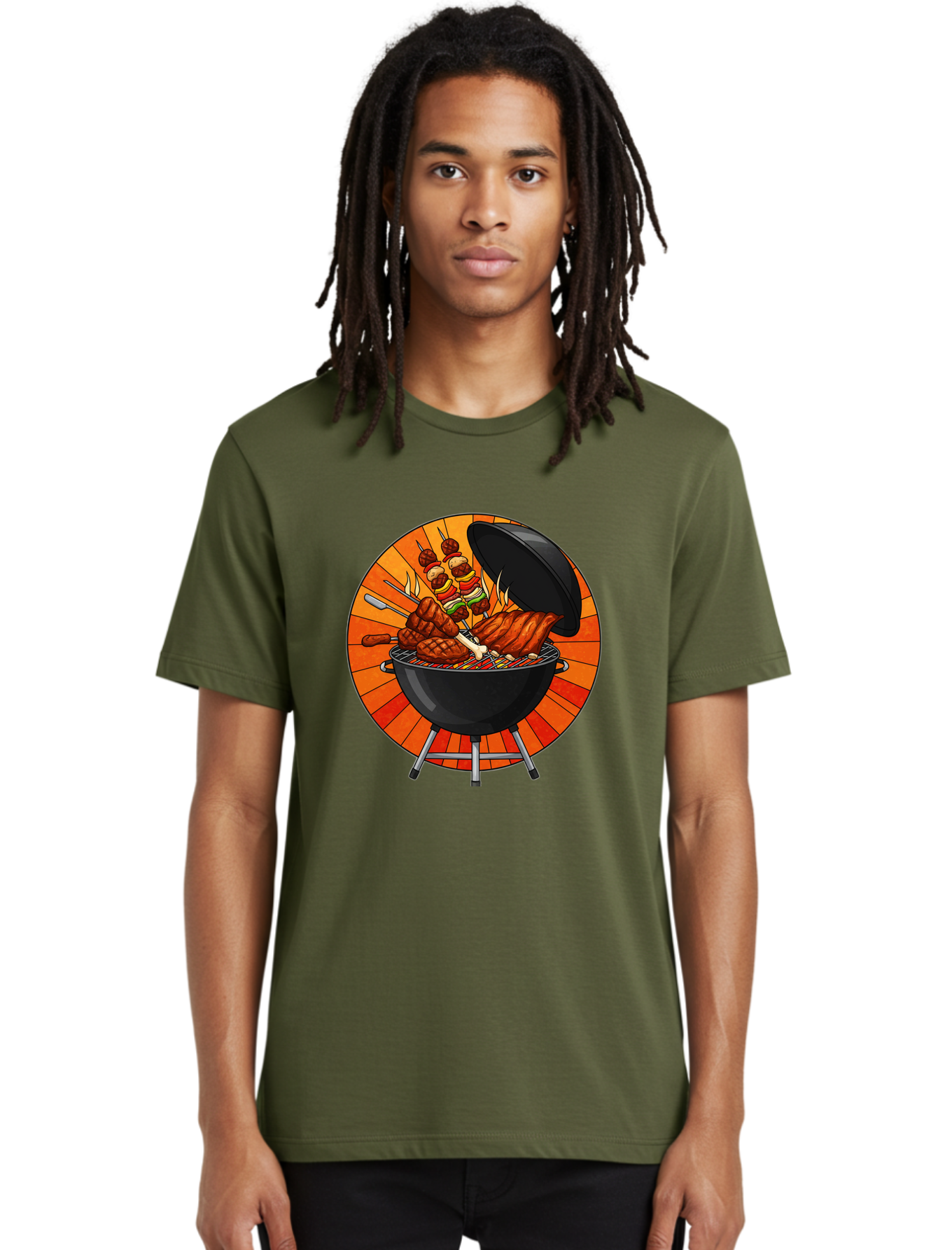 Bbq-Grill Men'S Graphic Tee, 100% Cotton, Comfortable Casual Summer Wear, Machine Washable, Barbecue Grill, Grilled Meat, Skewers, Outdoor Cooking, Summer Food, Barbecue Party, Delicious Food, Grilled Chicken, Barbecue Sauce Bab673 16