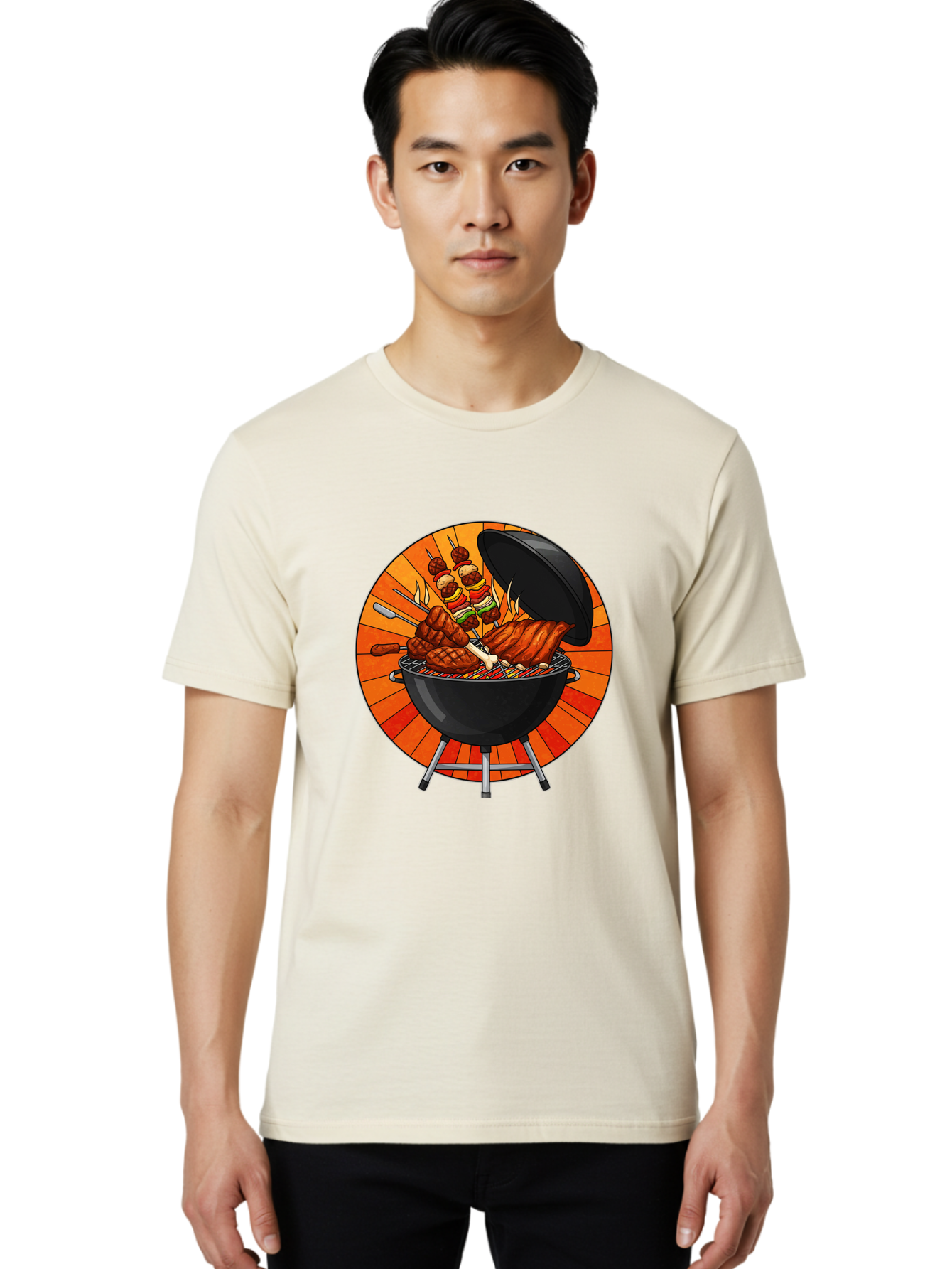 Bbq-Grill Men'S Graphic Tee, 100% Cotton, Comfortable Casual Summer Wear, Machine Washable, Barbecue Grill, Grilled Meat, Skewers, Outdoor Cooking, Summer Food, Barbecue Party, Delicious Food, Grilled Chicken, Barbecue Sauce Bab673 30