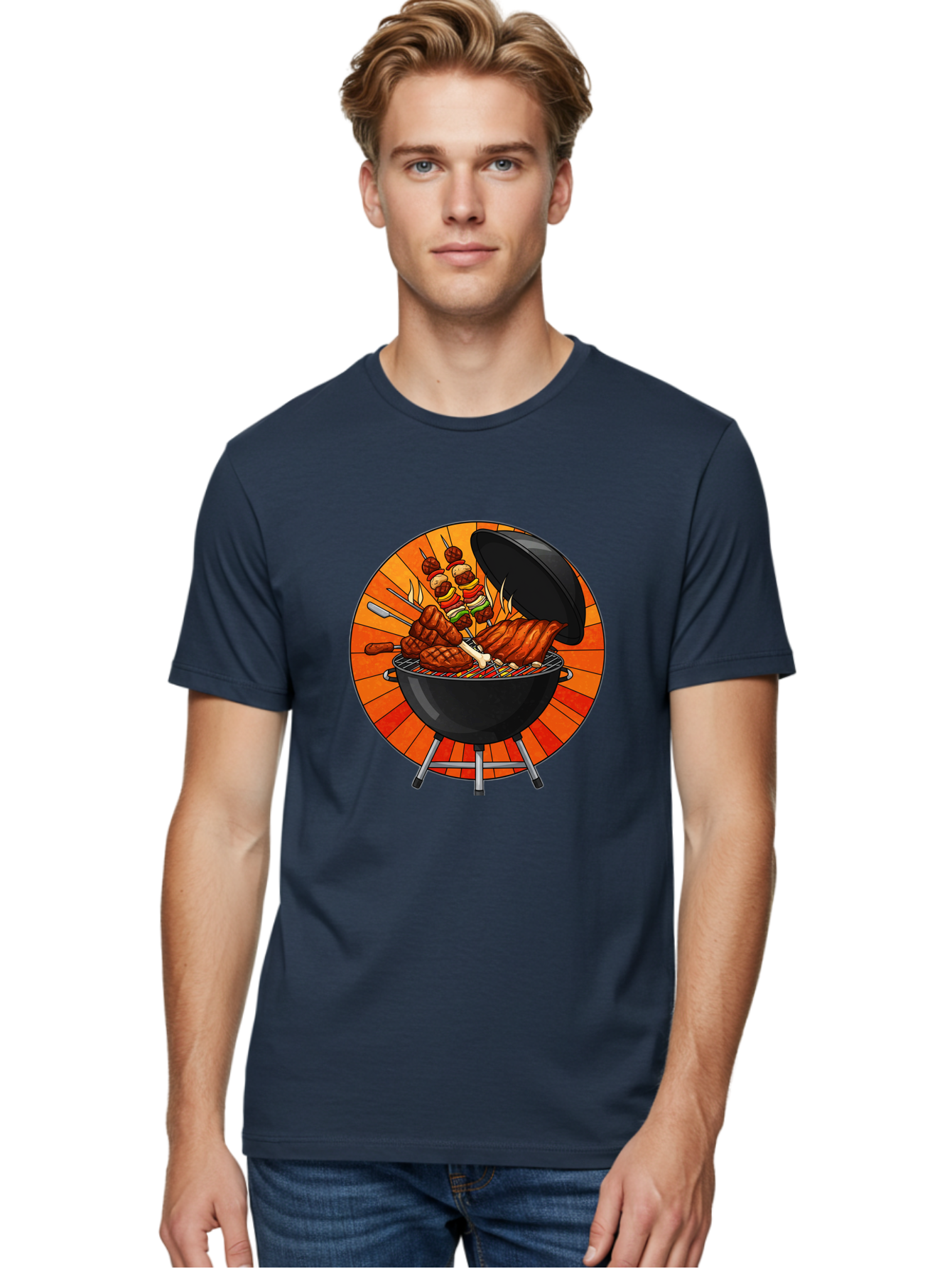 Bbq-Grill Men'S Graphic Tee, 100% Cotton, Comfortable Casual Summer Wear, Machine Washable, Barbecue Grill, Grilled Meat, Skewers, Outdoor Cooking, Summer Food, Barbecue Party, Delicious Food, Grilled Chicken, Barbecue Sauce Bab673 22
