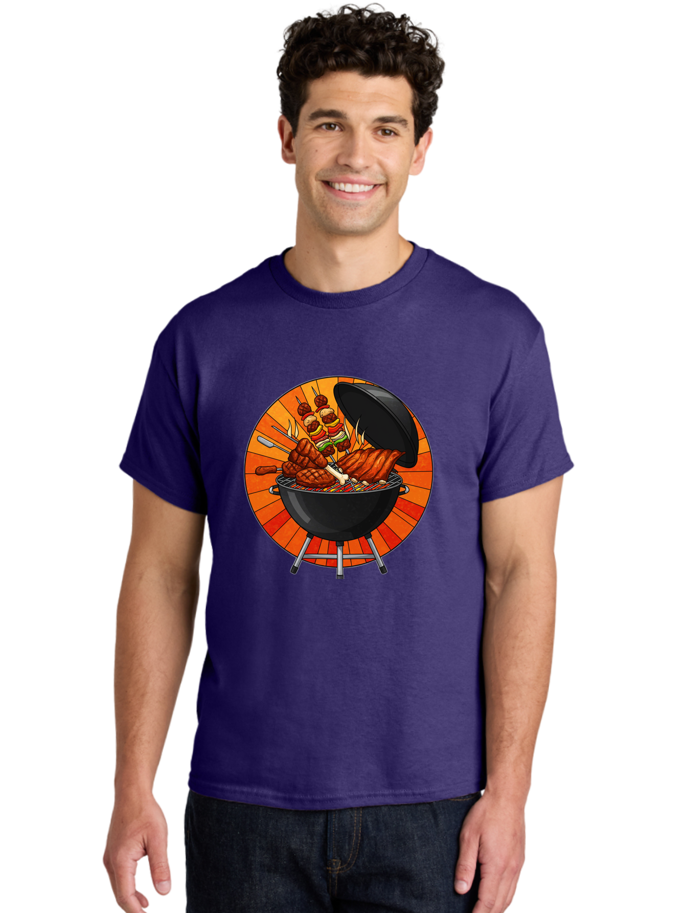 Bbq-Grill Men'S Graphic Tee, 100% Cotton, Comfortable Casual Summer Wear, Machine Washable, Barbecue Grill, Grilled Meat, Skewers, Outdoor Cooking, Summer Food, Barbecue Party, Delicious Food, Grilled Chicken, Barbecue Sauce Bab673 24