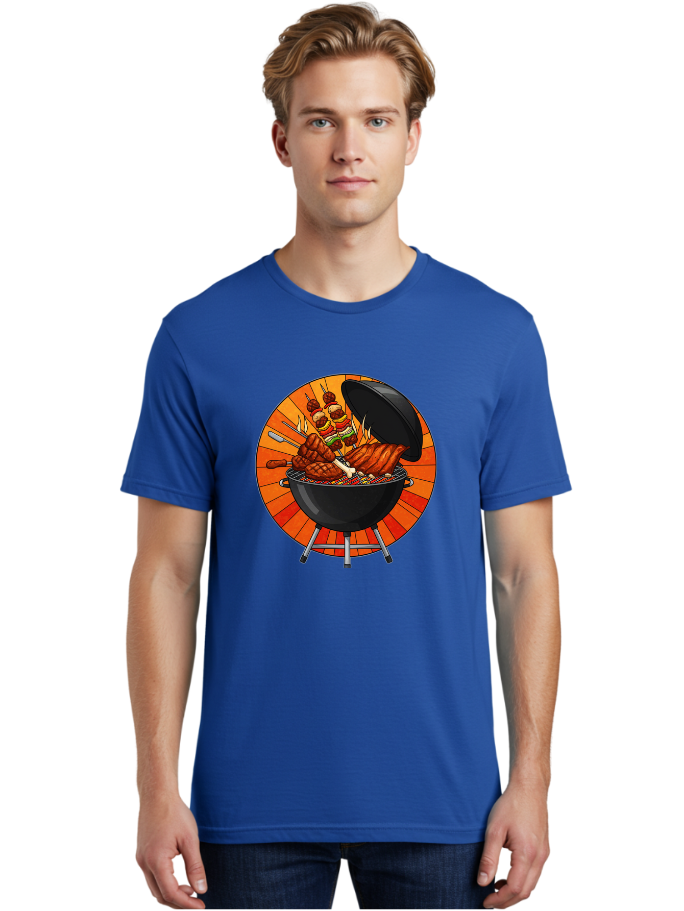 Bbq-Grill Men'S Graphic Tee, 100% Cotton, Comfortable Casual Summer Wear, Machine Washable, Barbecue Grill, Grilled Meat, Skewers, Outdoor Cooking, Summer Food, Barbecue Party, Delicious Food, Grilled Chicken, Barbecue Sauce Bab673 19