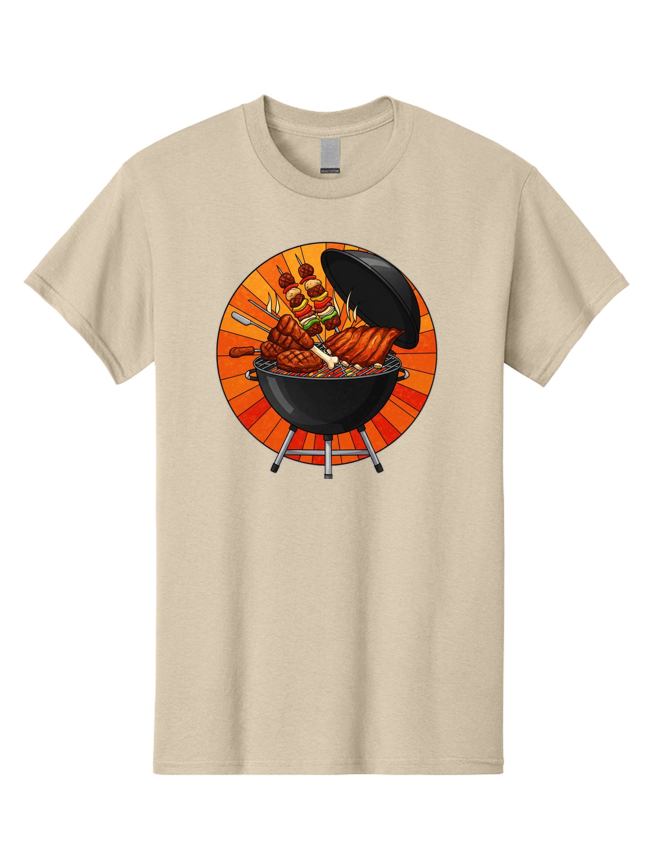 Bbq-Grill Men'S Graphic Tee, 100% Cotton, Comfortable Casual Summer Wear, Machine Washable, Barbecue Grill, Grilled Meat, Skewers, Outdoor Cooking, Summer Food, Barbecue Party, Delicious Food, Grilled Chicken, Barbecue Sauce Bab673 3