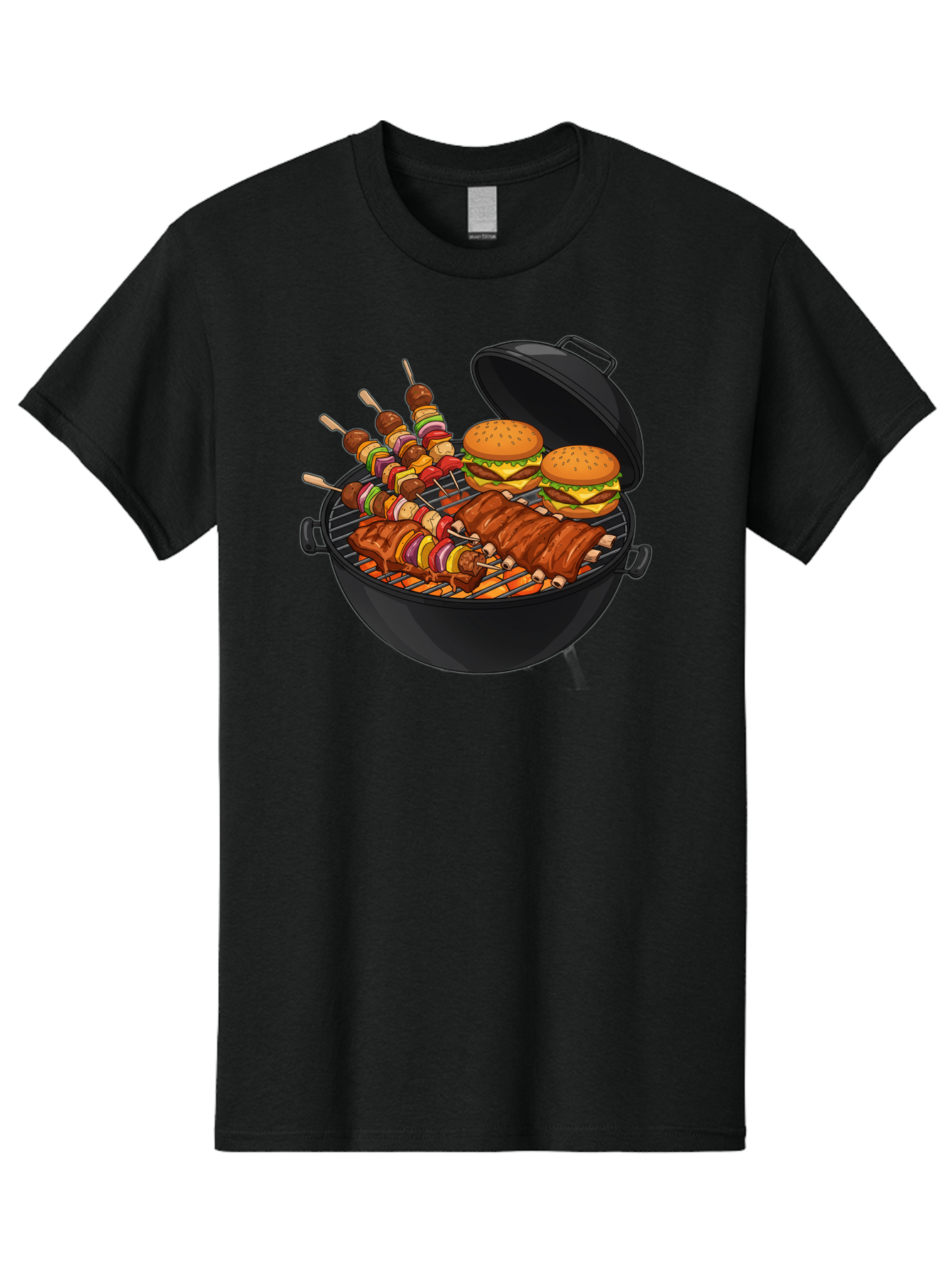 Bbq-Grilling Men'S Graphic Tee, 100% Cotton, Comfortable Casual Summer Wear, Machine Washable, Barbecue Grill, Grilled Food, Skewers, Hamburgers, Barbecue Ribs, Summer Cooking, Outdoor Dining, Grilled Cuisine, Barbecue Party, Savory Delights Bab674 5