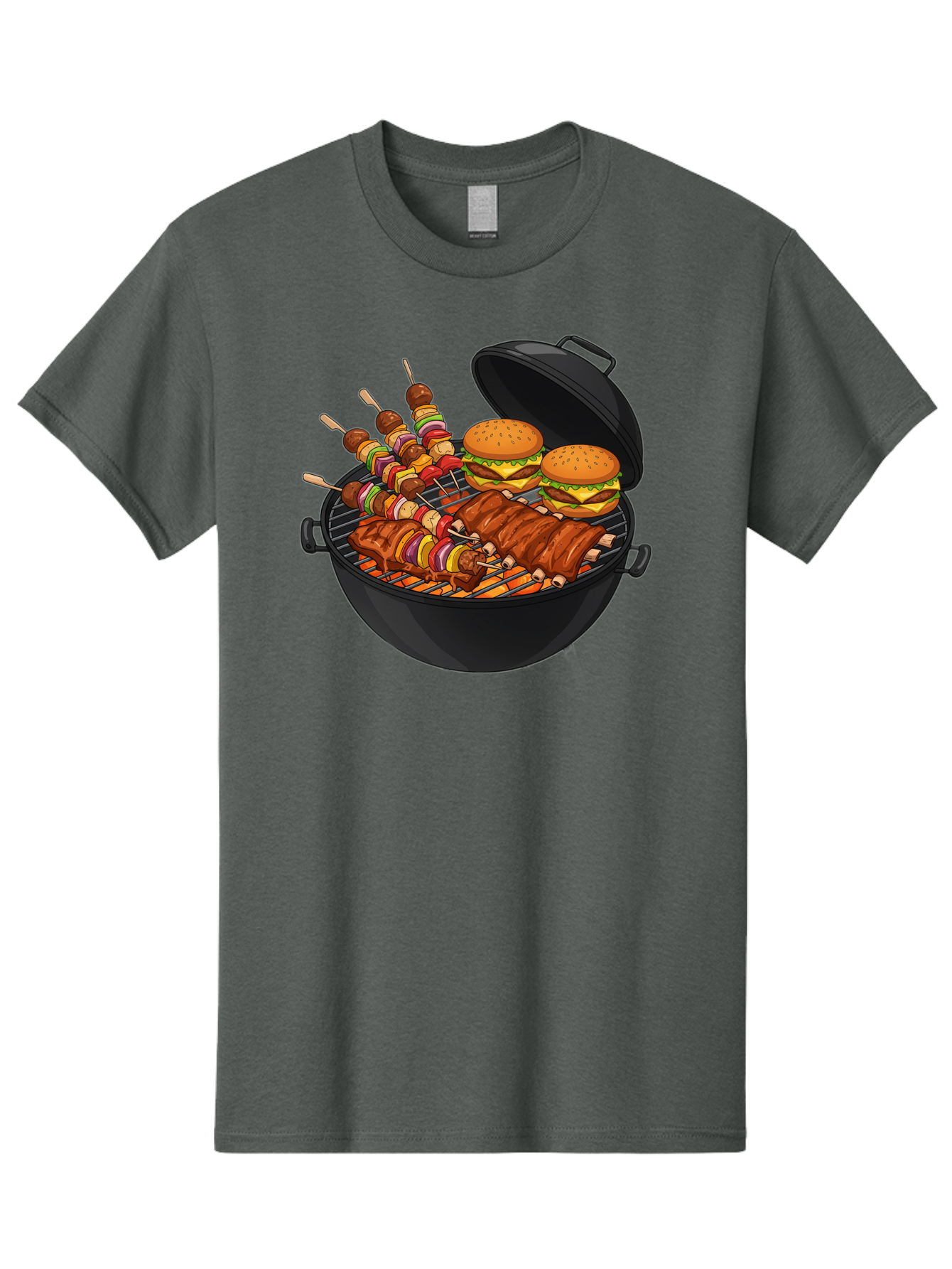 Bbq-Grilling Men'S Graphic Tee, 100% Cotton, Comfortable Casual Summer Wear, Machine Washable, Barbecue Grill, Grilled Food, Skewers, Hamburgers, Barbecue Ribs, Summer Cooking, Outdoor Dining, Grilled Cuisine, Barbecue Party, Savory Delights Bab674 7
