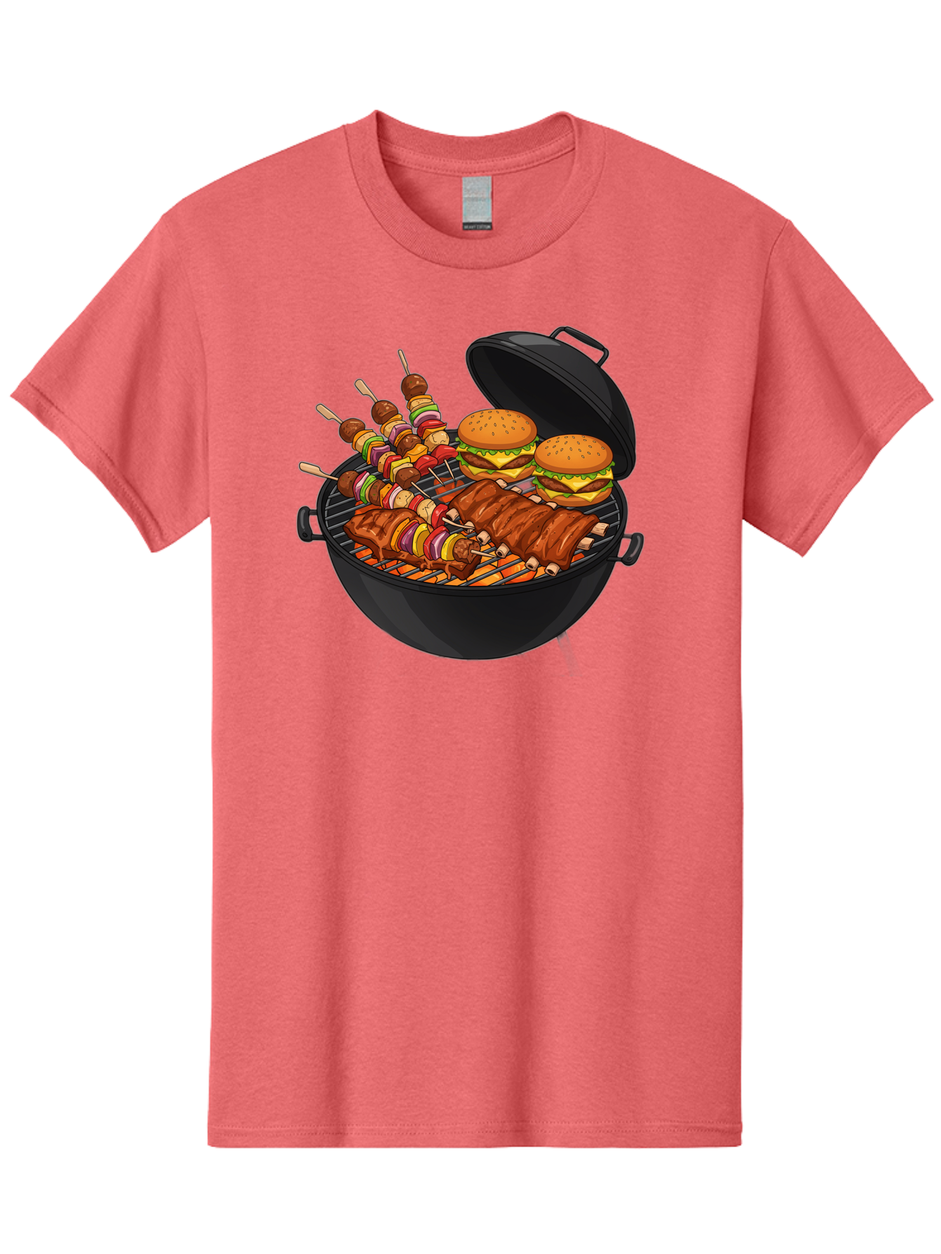 Bbq-Grilling Men'S Graphic Tee, 100% Cotton, Comfortable Casual Summer Wear, Machine Washable, Barbecue Grill, Grilled Food, Skewers, Hamburgers, Barbecue Ribs, Summer Cooking, Outdoor Dining, Grilled Cuisine, Barbecue Party, Savory Delights Bab674 6
