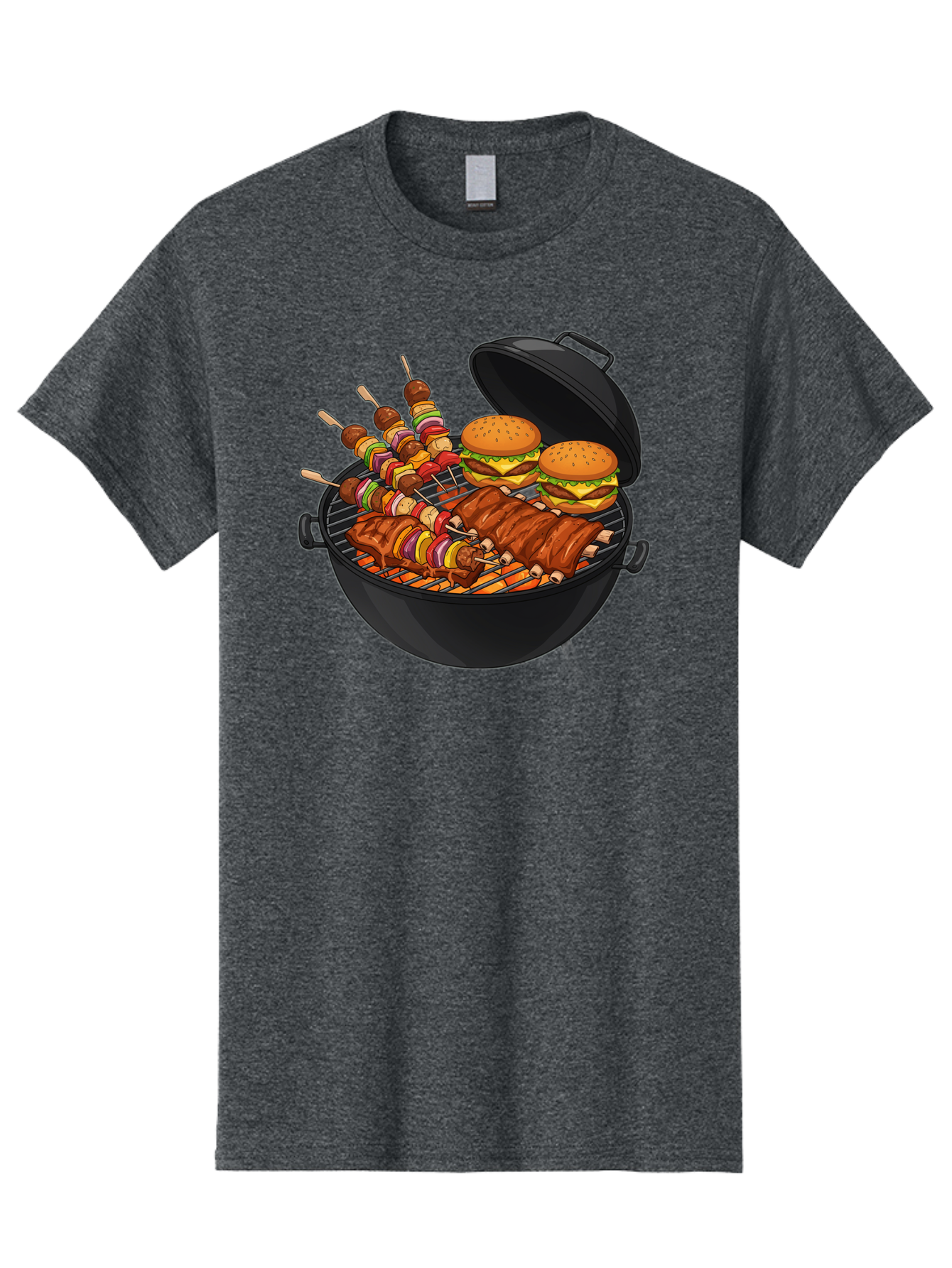 Bbq-Grilling Men'S Graphic Tee, 100% Cotton, Comfortable Casual Summer Wear, Machine Washable, Barbecue Grill, Grilled Food, Skewers, Hamburgers, Barbecue Ribs, Summer Cooking, Outdoor Dining, Grilled Cuisine, Barbecue Party, Savory Delights Bab674 14
