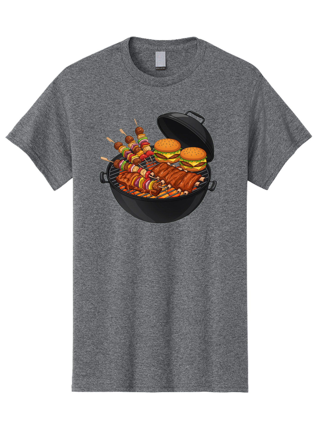 Bbq-Grilling Men'S Graphic Tee, 100% Cotton, Comfortable Casual Summer Wear, Machine Washable, Barbecue Grill, Grilled Food, Skewers, Hamburgers, Barbecue Ribs, Summer Cooking, Outdoor Dining, Grilled Cuisine, Barbecue Party, Savory Delights Bab674 4