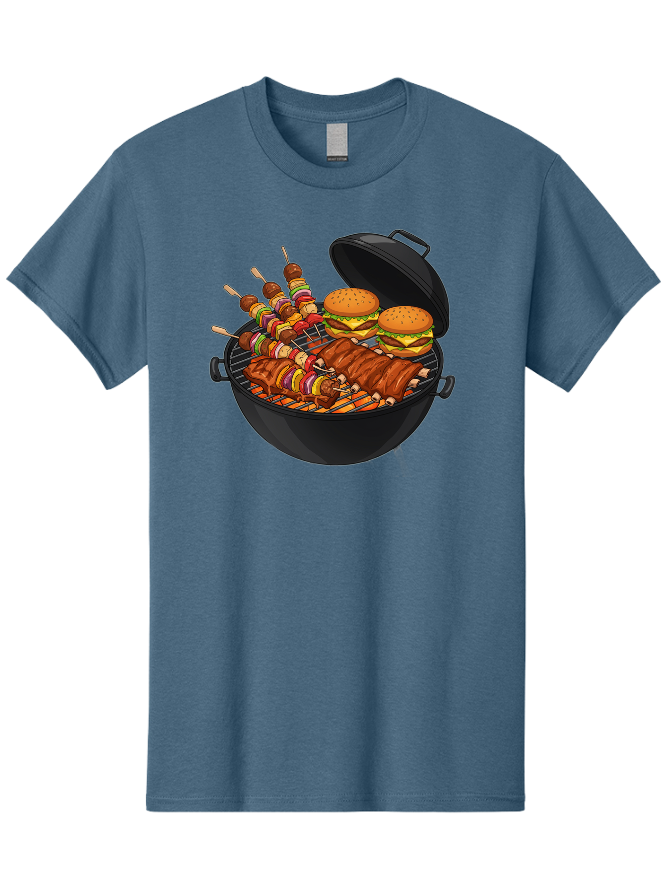 Bbq-Grilling Men'S Graphic Tee, 100% Cotton, Comfortable Casual Summer Wear, Machine Washable, Barbecue Grill, Grilled Food, Skewers, Hamburgers, Barbecue Ribs, Summer Cooking, Outdoor Dining, Grilled Cuisine, Barbecue Party, Savory Delights Bab674 13