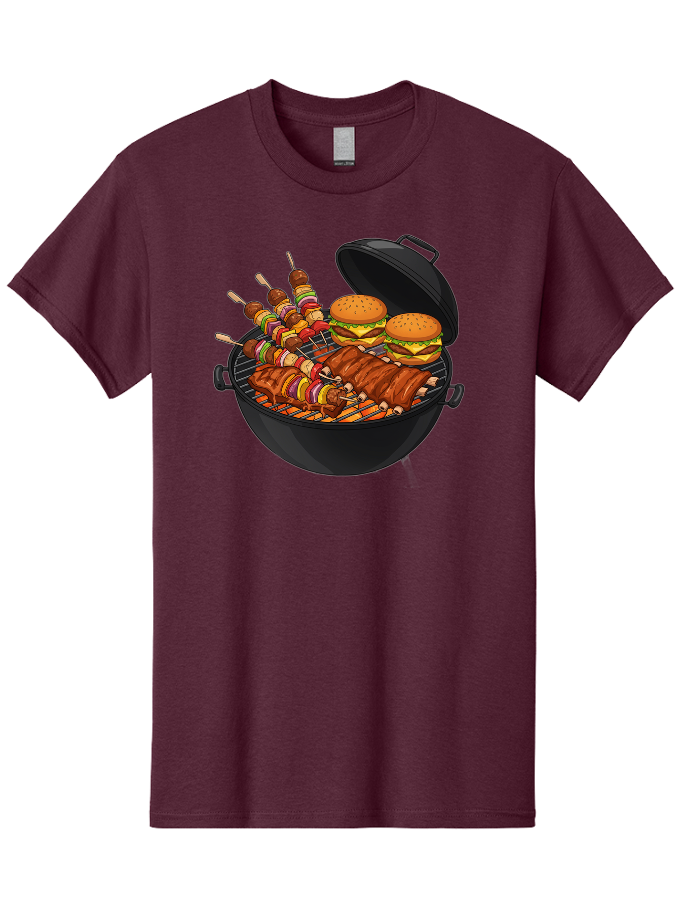 Bbq-Grilling Men'S Graphic Tee, 100% Cotton, Comfortable Casual Summer Wear, Machine Washable, Barbecue Grill, Grilled Food, Skewers, Hamburgers, Barbecue Ribs, Summer Cooking, Outdoor Dining, Grilled Cuisine, Barbecue Party, Savory Delights Bab674 9