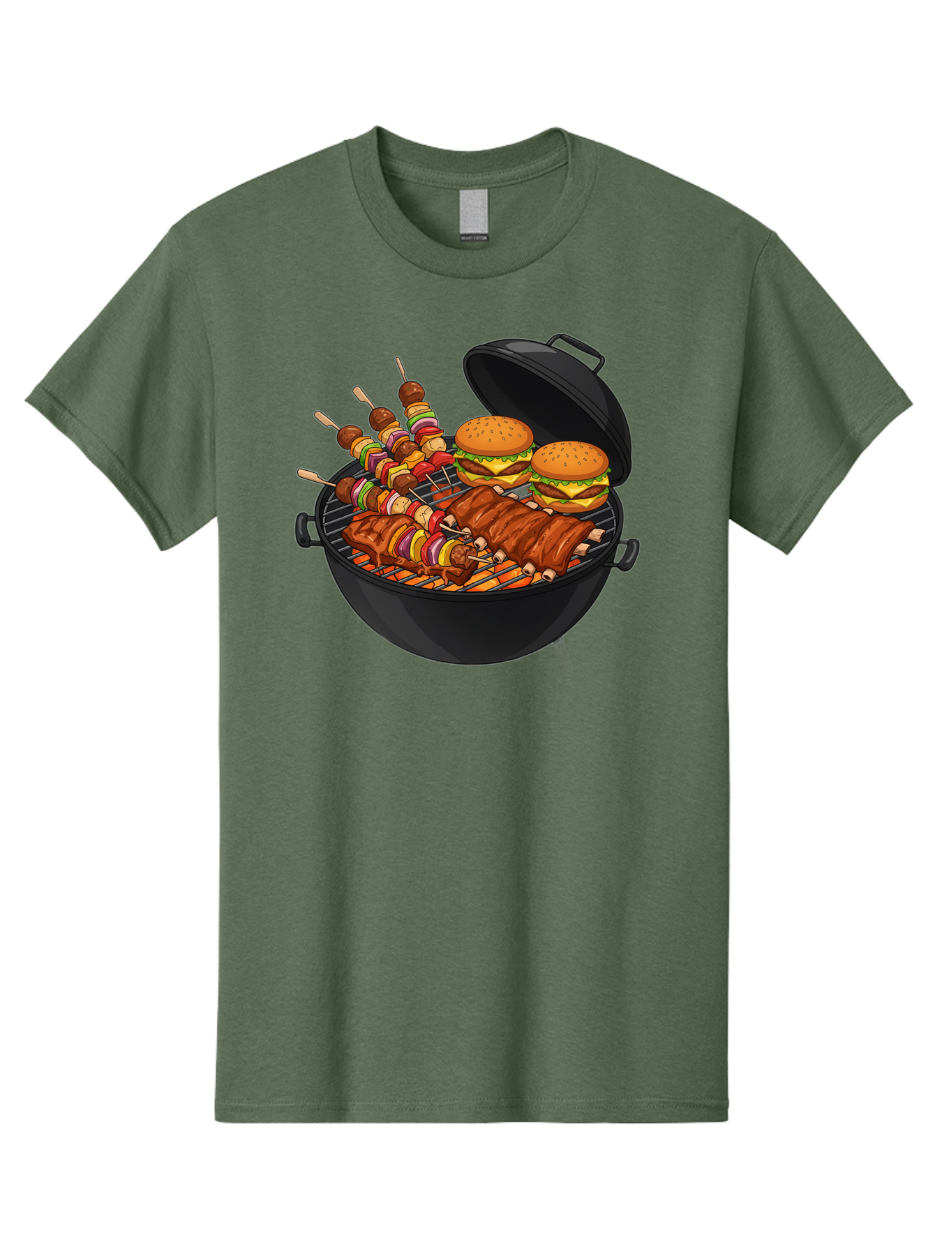 Bbq-Grilling Men'S Graphic Tee, 100% Cotton, Comfortable Casual Summer Wear, Machine Washable, Barbecue Grill, Grilled Food, Skewers, Hamburgers, Barbecue Ribs, Summer Cooking, Outdoor Dining, Grilled Cuisine, Barbecue Party, Savory Delights Bab674 3