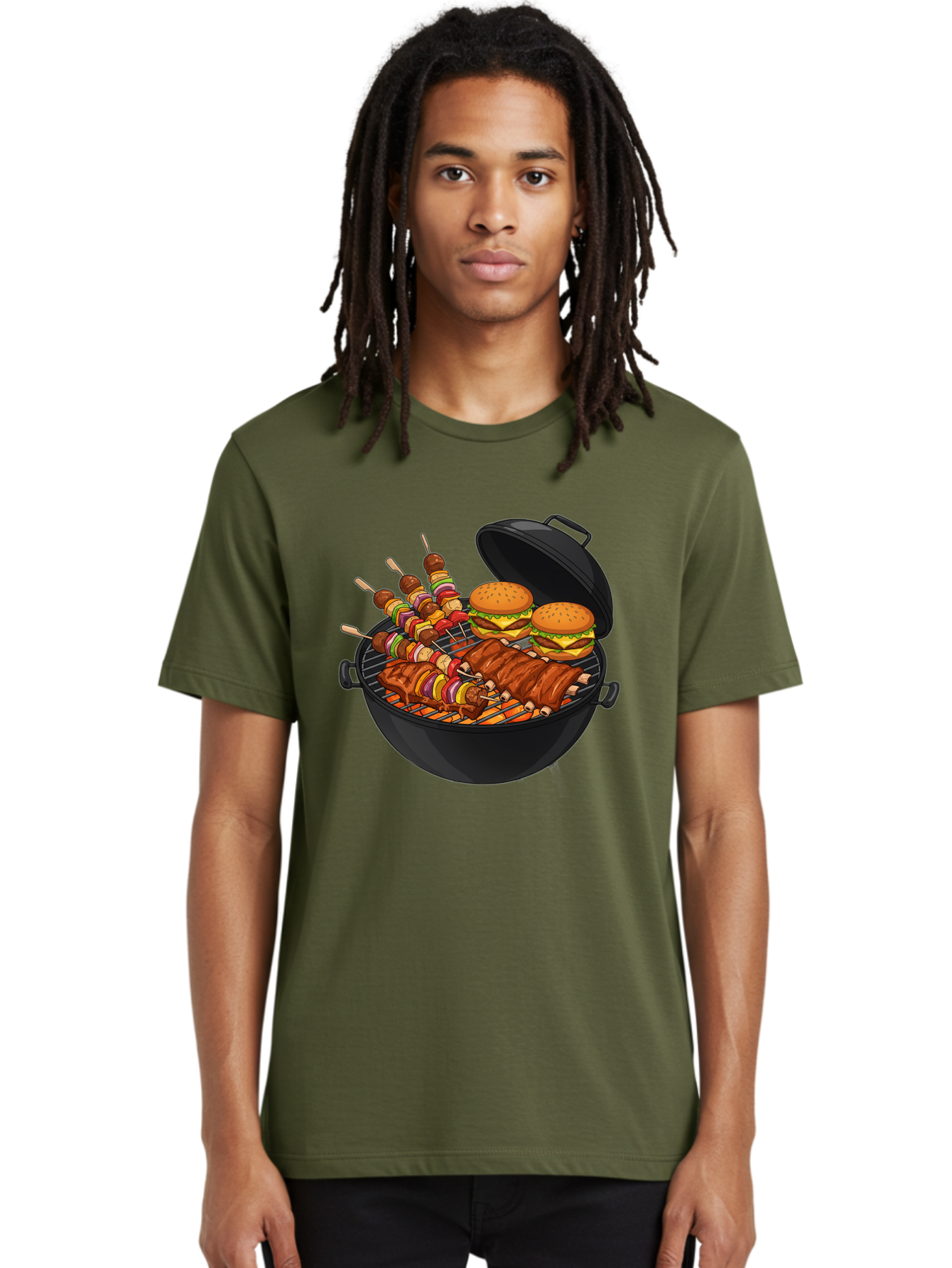 Bbq-Grilling Men'S Graphic Tee, 100% Cotton, Comfortable Casual Summer Wear, Machine Washable, Barbecue Grill, Grilled Food, Skewers, Hamburgers, Barbecue Ribs, Summer Cooking, Outdoor Dining, Grilled Cuisine, Barbecue Party, Savory Delights Bab674 18
