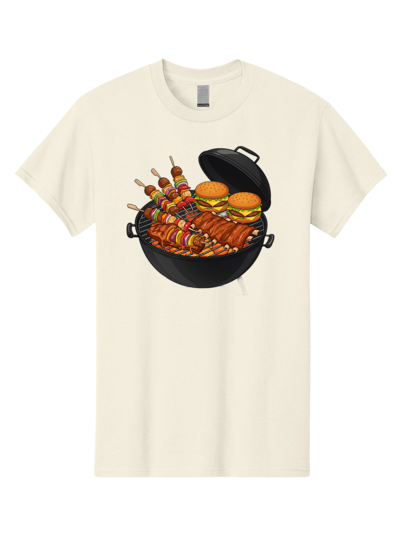 Bbq-Grilling Men'S Graphic Tee, 100% Cotton, Comfortable Casual Summer Wear, Machine Washable, Barbecue Grill, Grilled Food, Skewers, Hamburgers, Barbecue Ribs, Summer Cooking, Outdoor Dining, Grilled Cuisine, Barbecue Party, Savory Delights Bab674 12