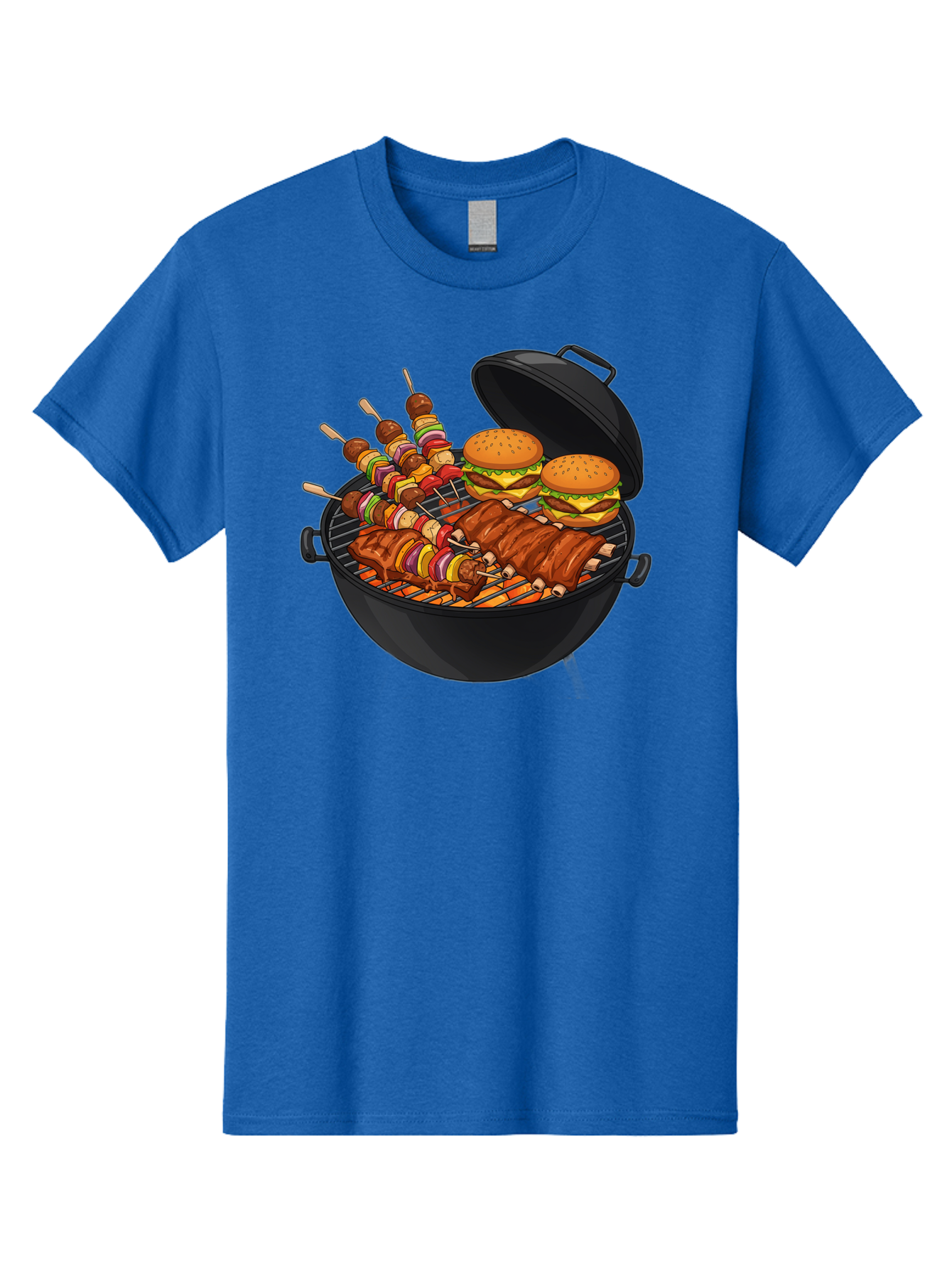 Bbq-Grilling Men'S Graphic Tee, 100% Cotton, Comfortable Casual Summer Wear, Machine Washable, Barbecue Grill, Grilled Food, Skewers, Hamburgers, Barbecue Ribs, Summer Cooking, Outdoor Dining, Grilled Cuisine, Barbecue Party, Savory Delights Bab674 8