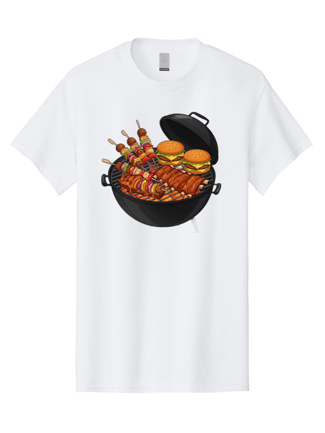 Bbq-Grilling Men'S Graphic Tee, 100% Cotton, Comfortable Casual Summer Wear, Machine Washable, Barbecue Grill, Grilled Food, Skewers, Hamburgers, Barbecue Ribs, Summer Cooking, Outdoor Dining, Grilled Cuisine, Barbecue Party, Savory Delights Bab674 11